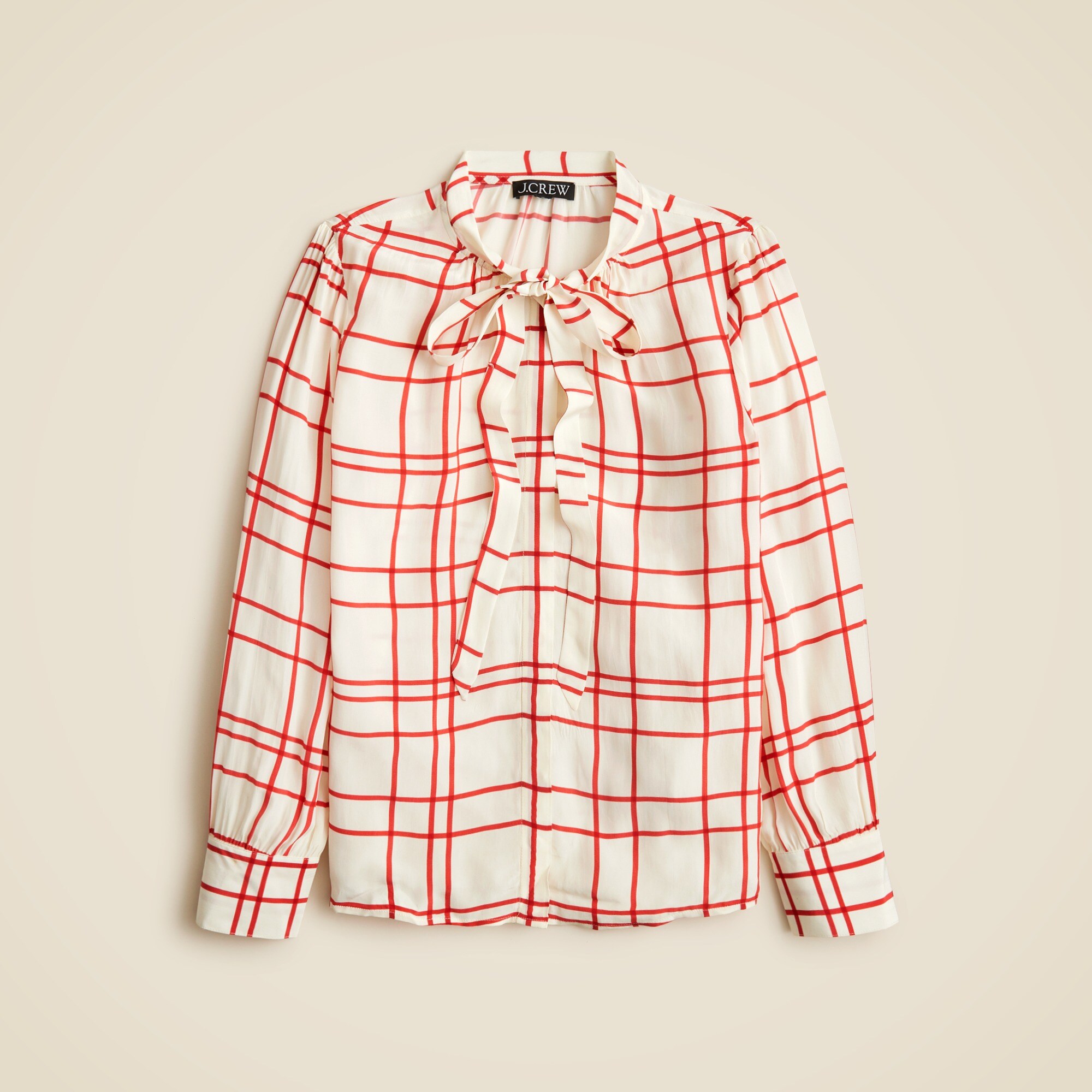 Tie-neck Top In Plaid Crepe De Chine For Women | J.Crew