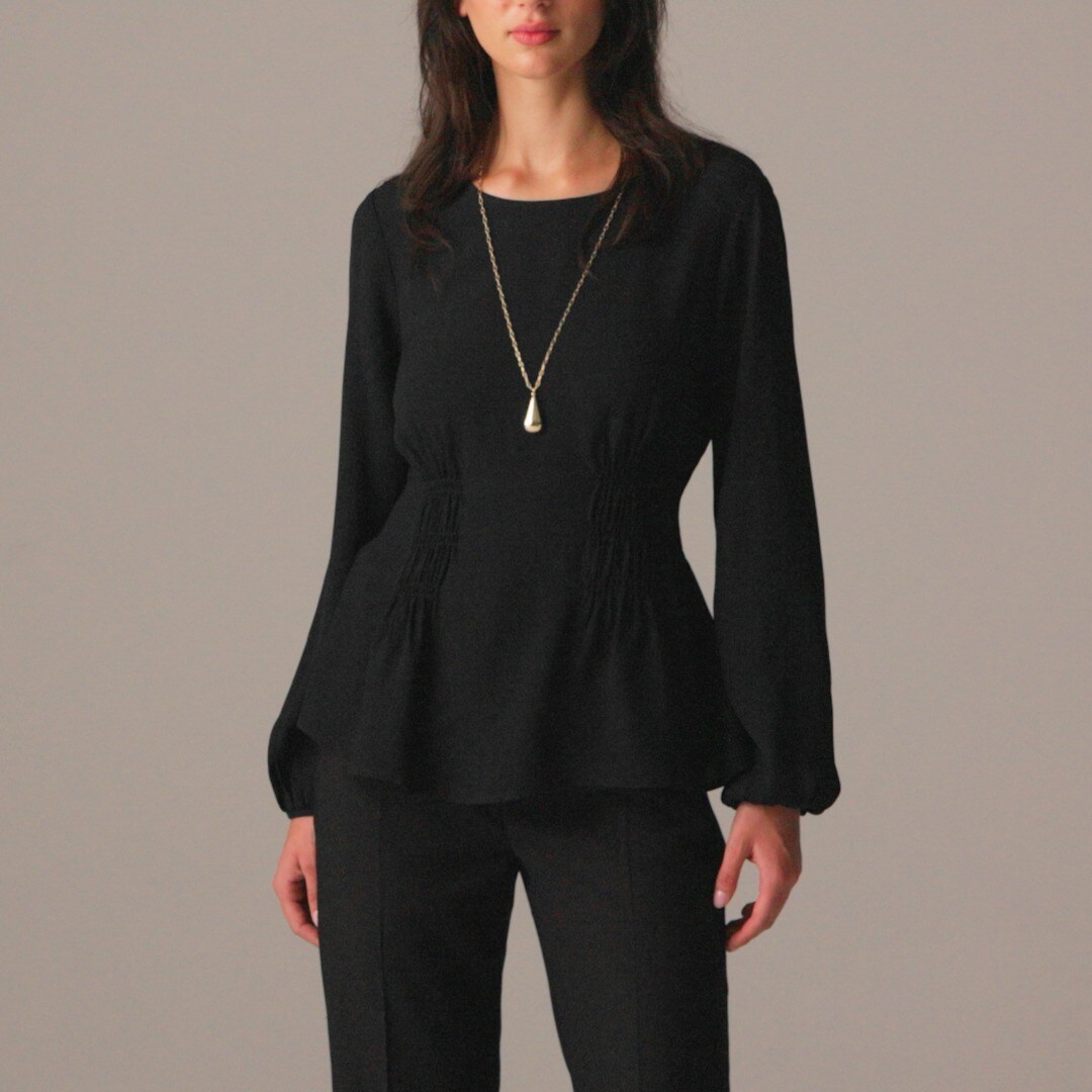 Shirred-waist top in viscose crepe