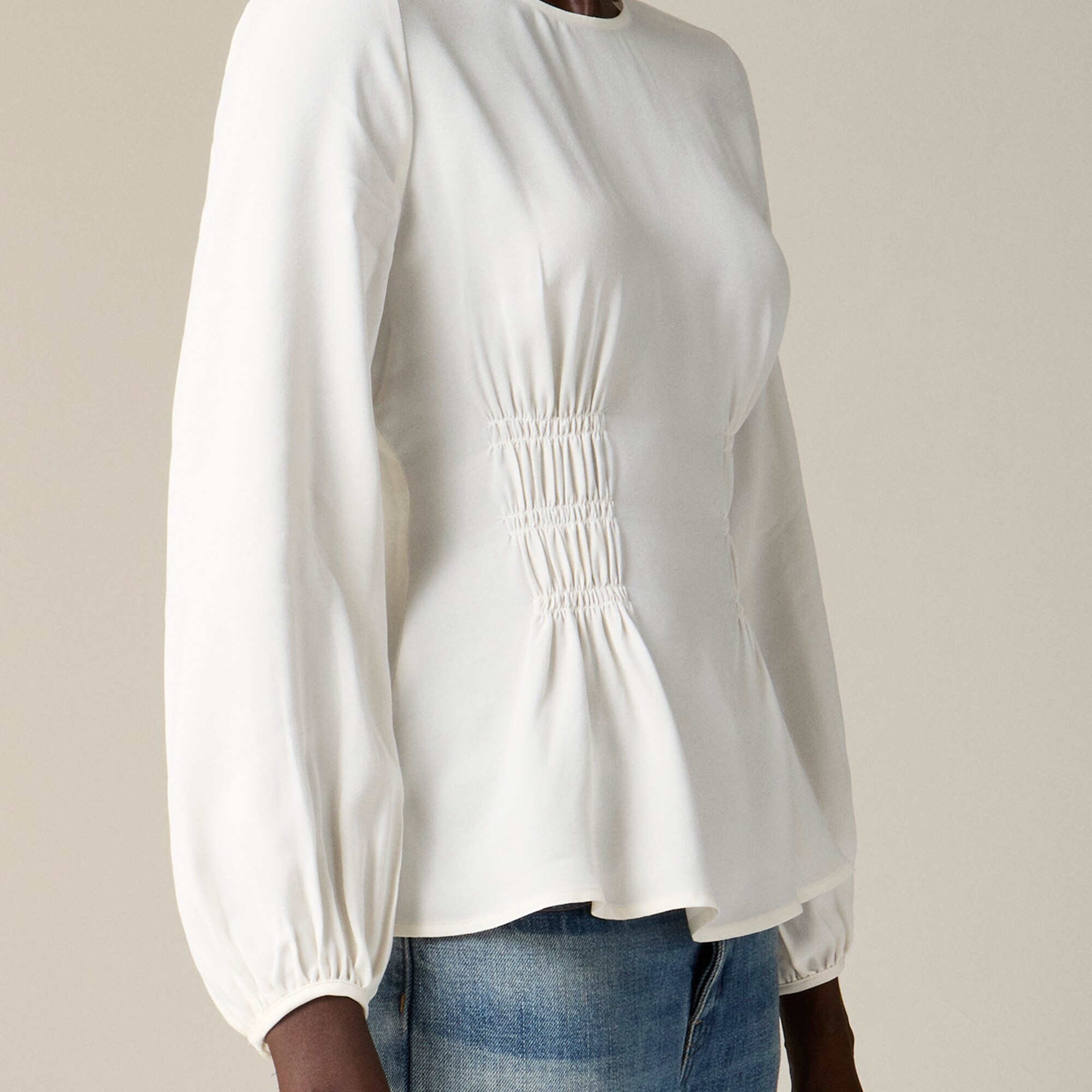 Shirred-waist top in viscose crepe
