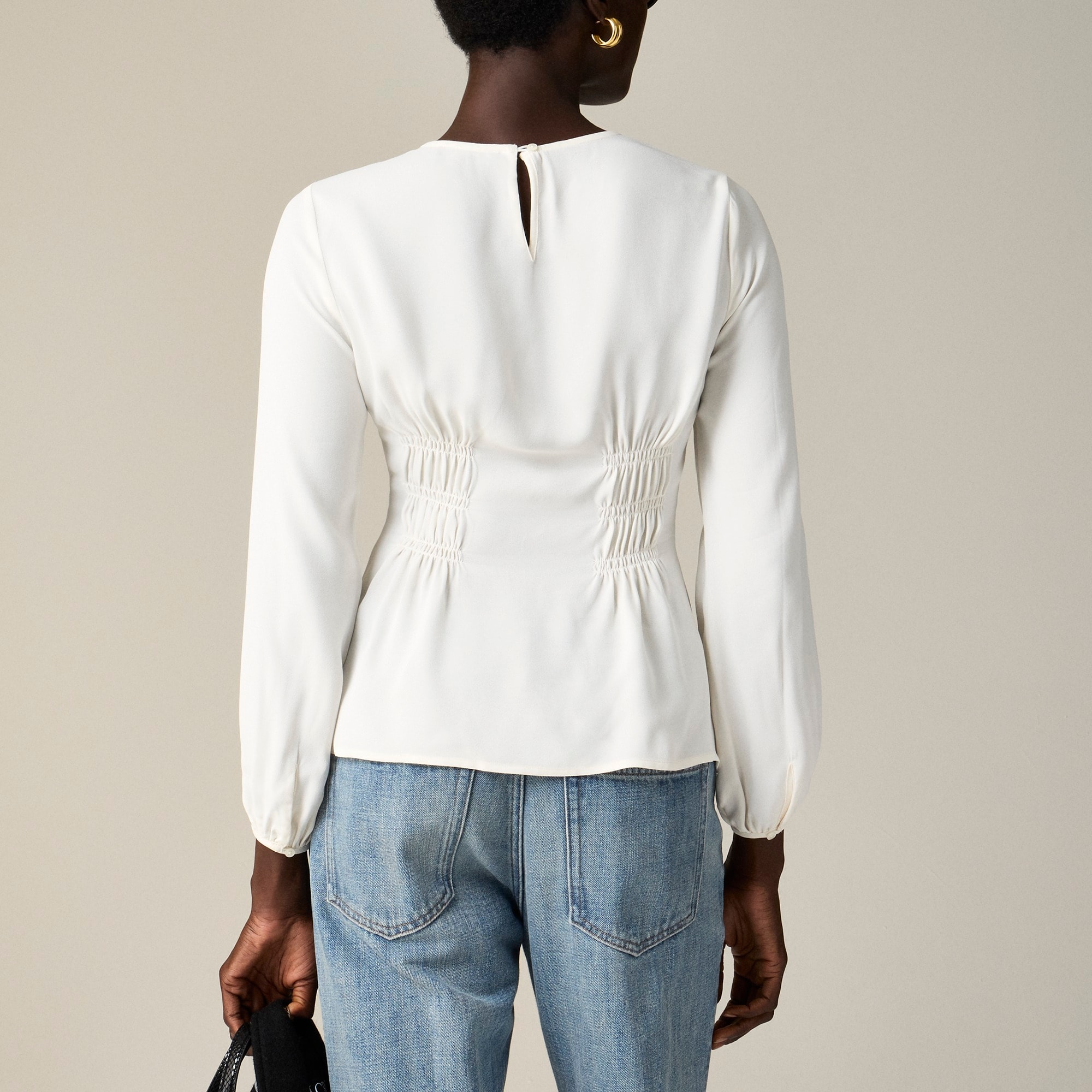Shirred-waist top in viscose crepe
