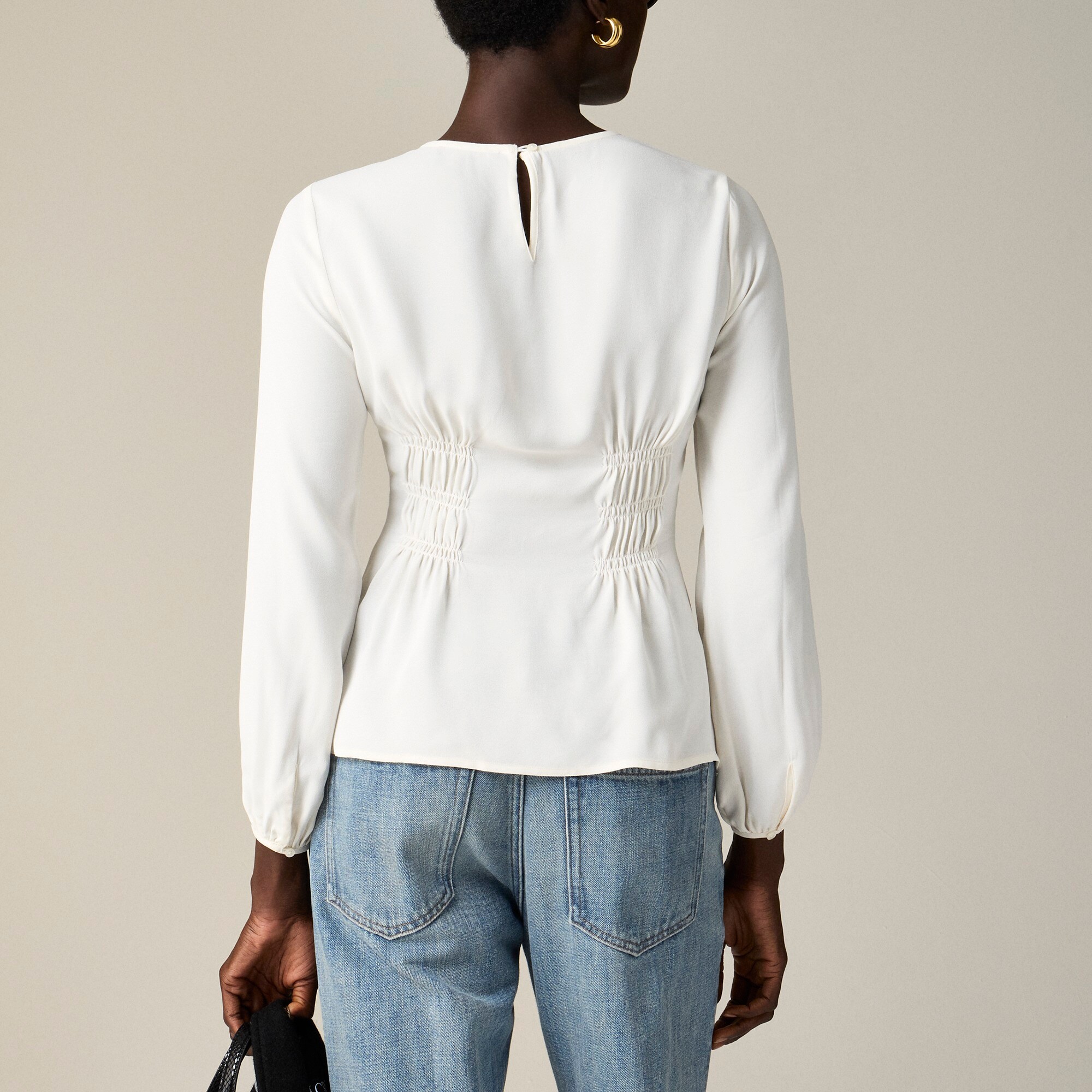 Shirred-waist top in viscose crepe