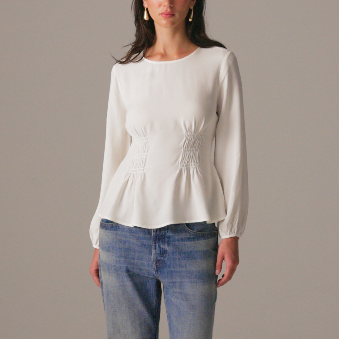 Shirred-waist top in viscose crepe