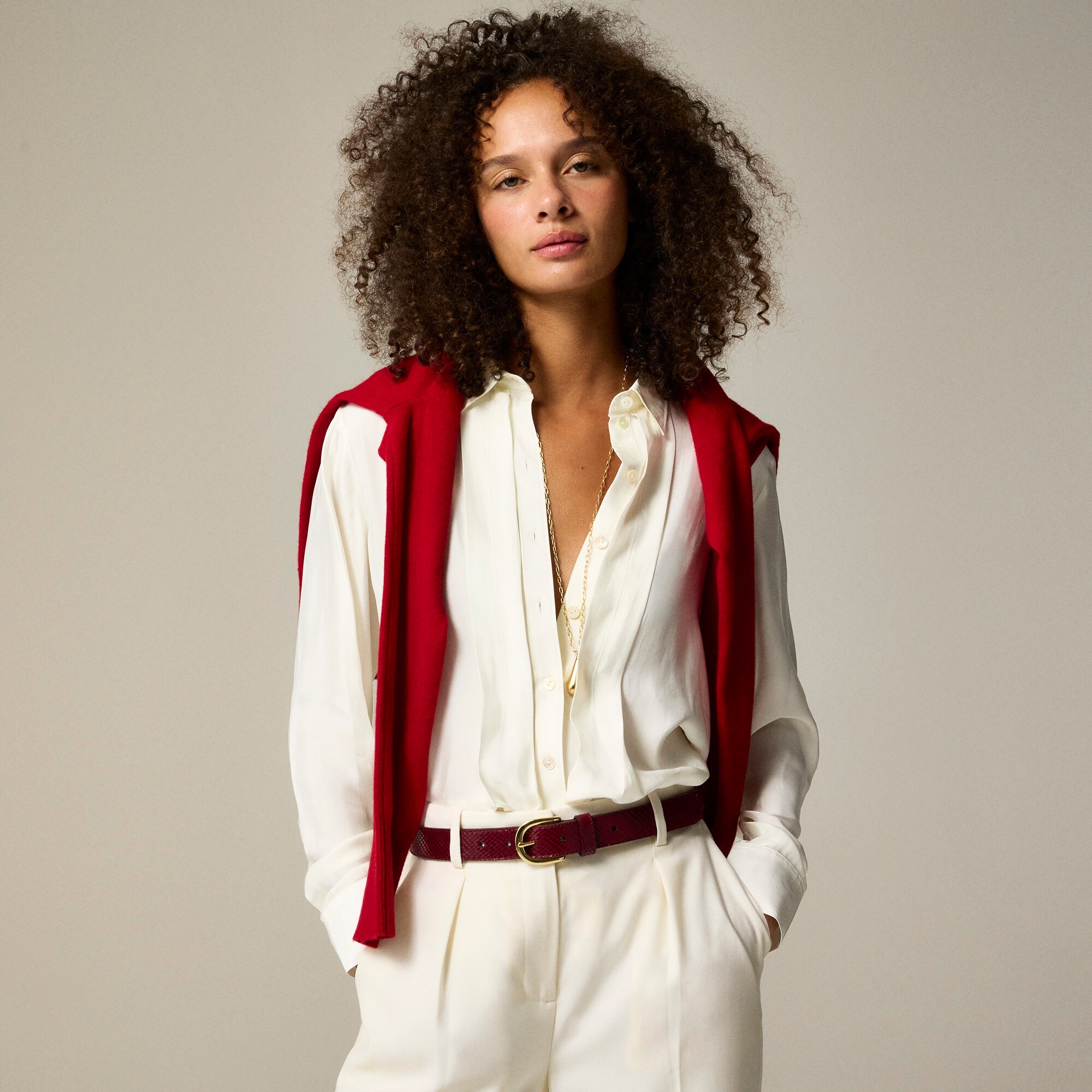  Drapey pleated button-up shirt
