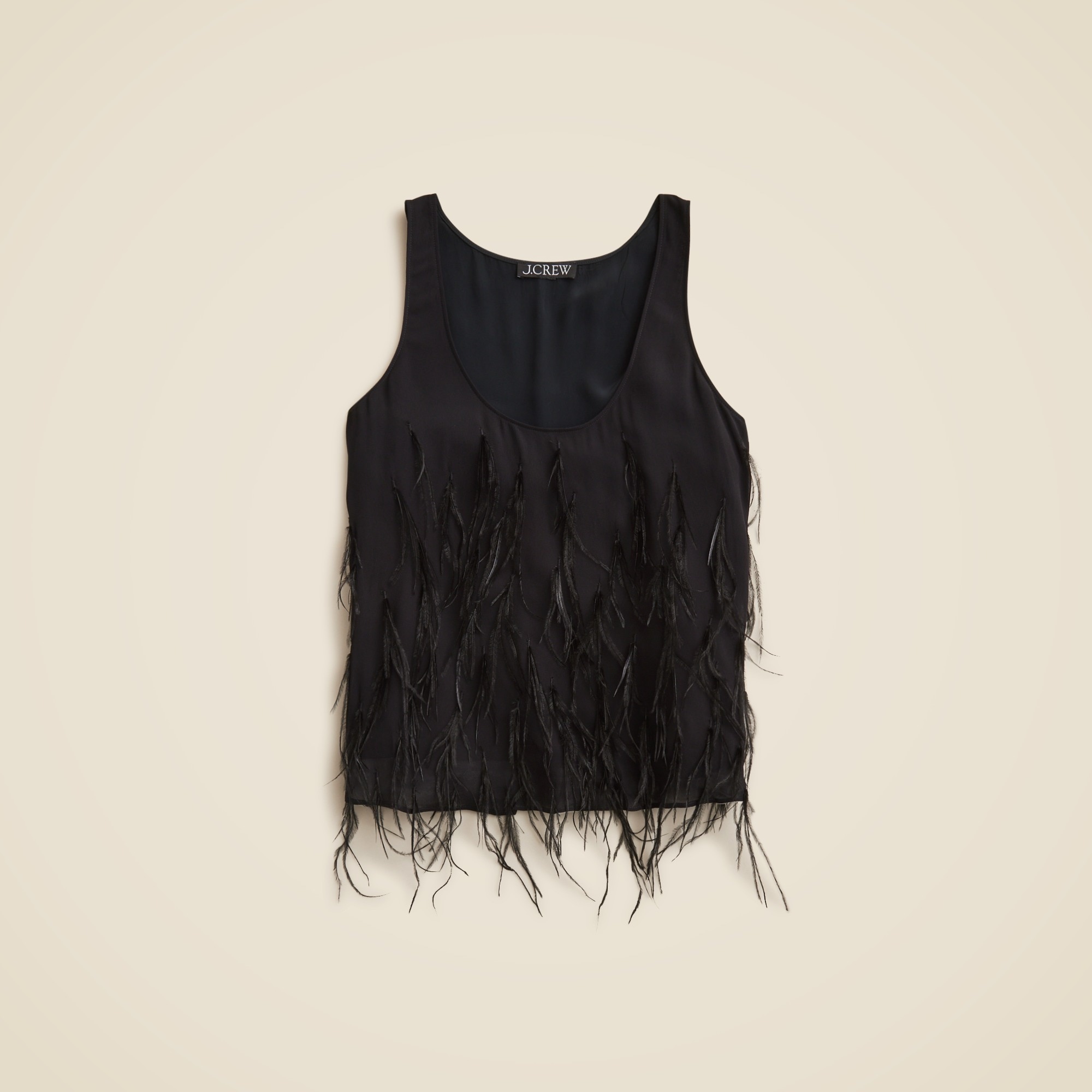 Feather-embellished tank top in chiffon