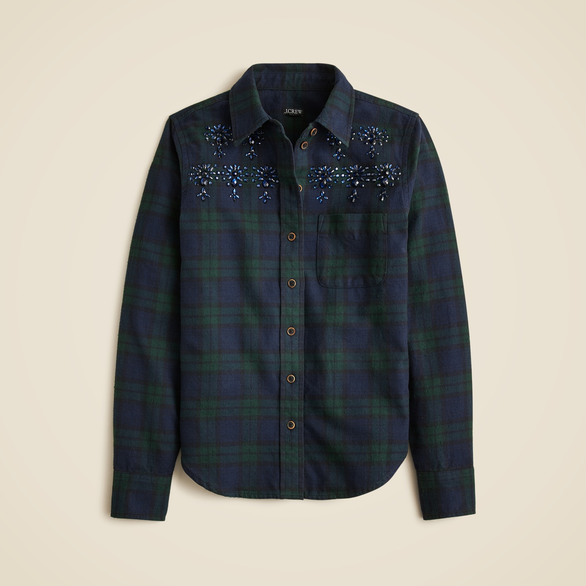 Embellished Shrunken Button-up Shirt In Tartan Brushed Cotton