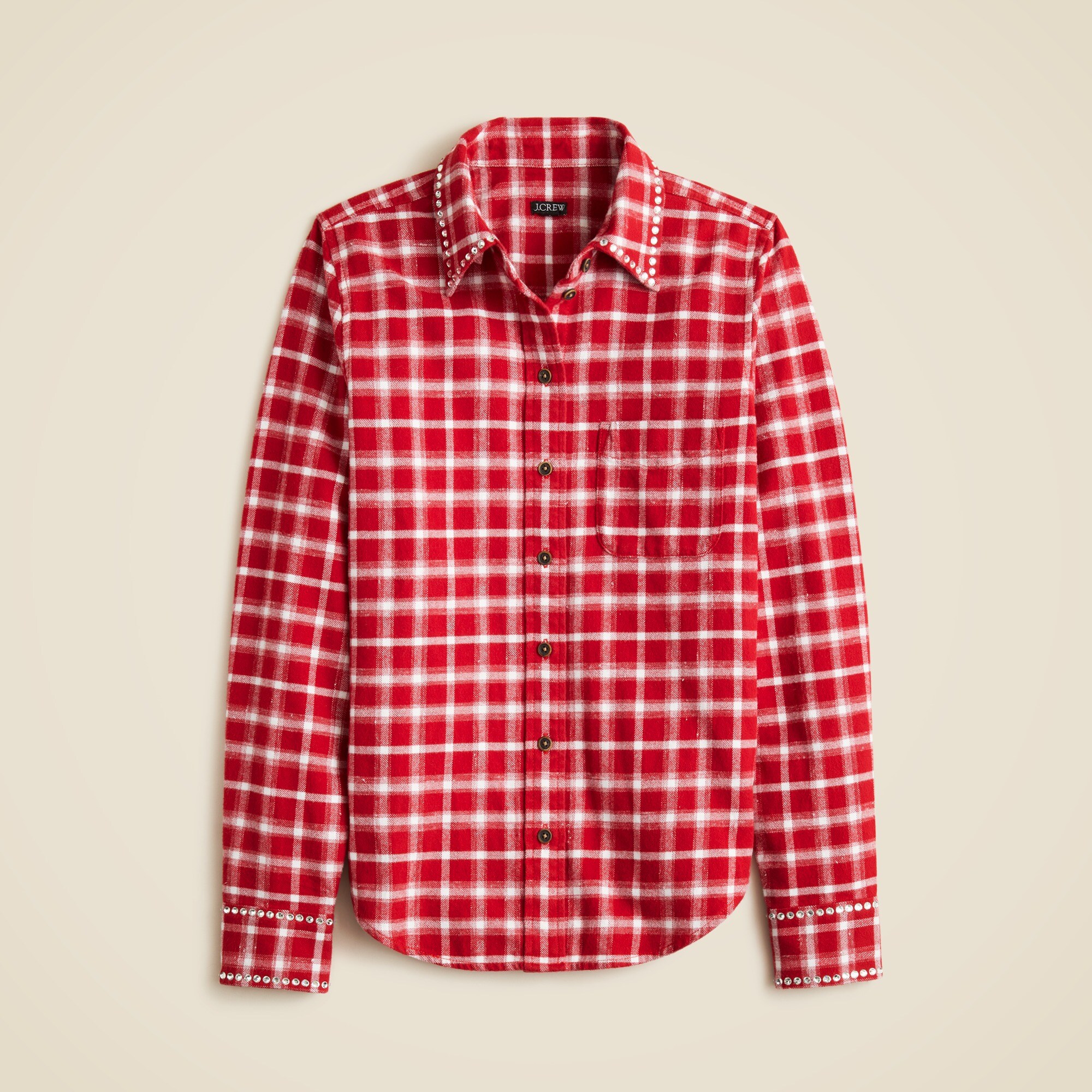 Embellished shrunken button-up shirt in plaid brushed cotton oxford