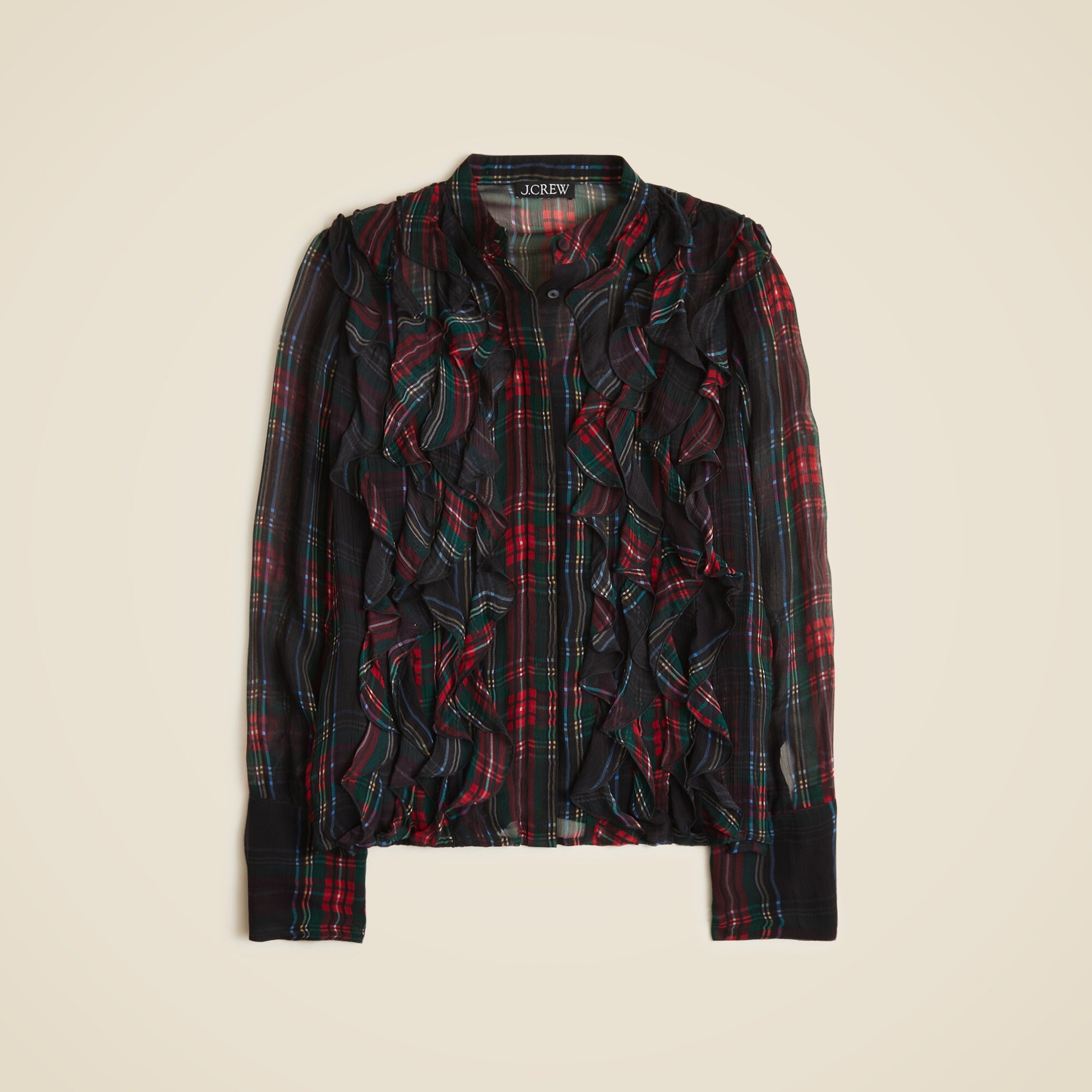 Ruffle-front Top In Tartan Crinkle Cupro For Women | J.Crew