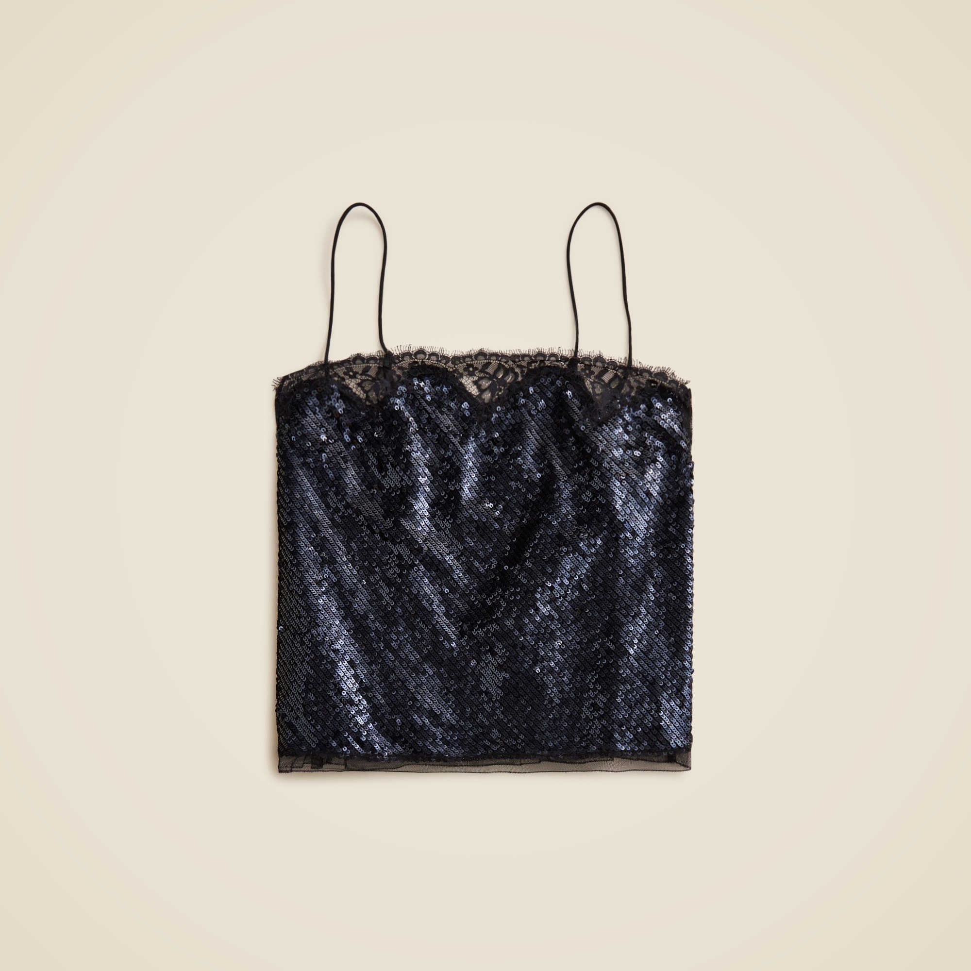 Lace-trim camisole top in sequins