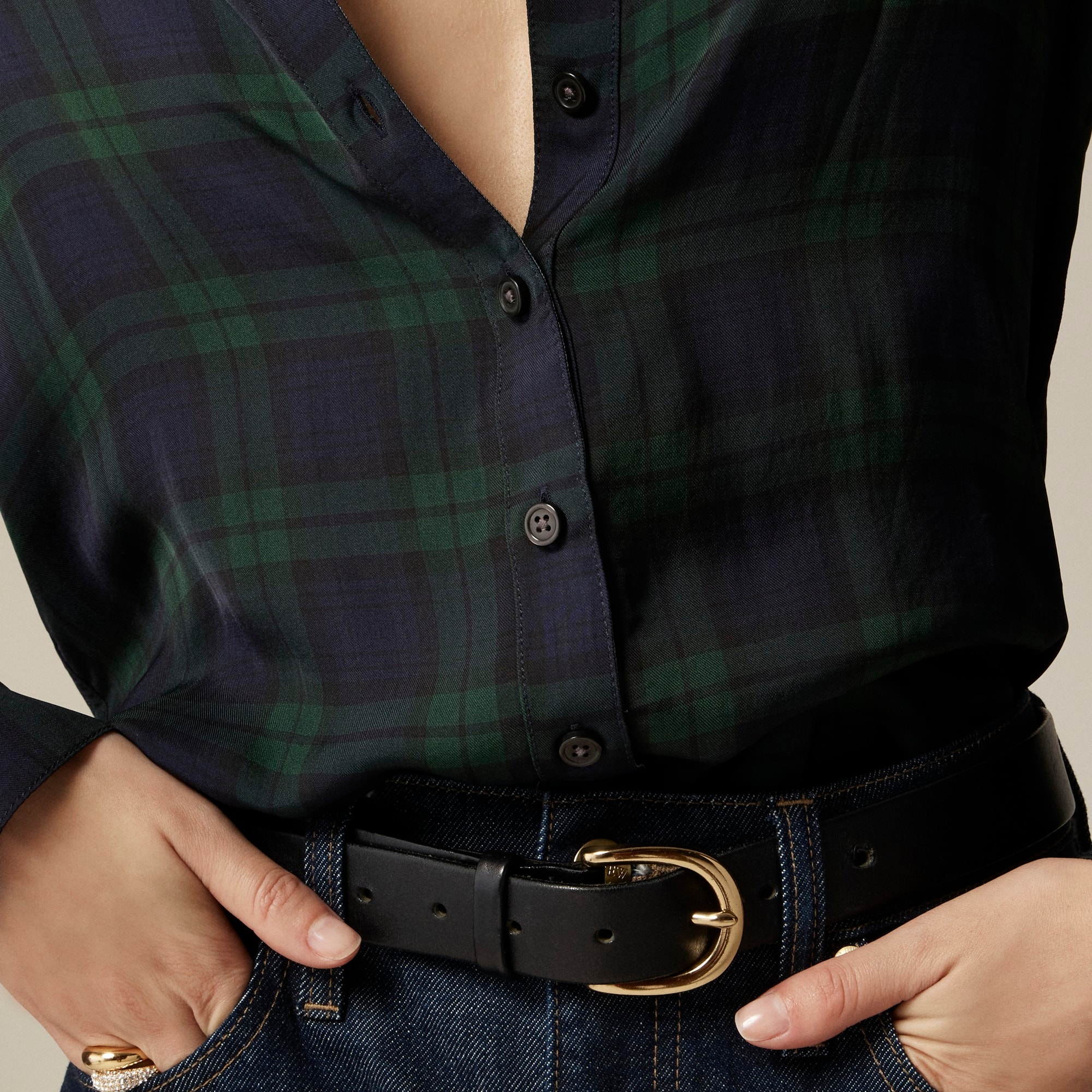 Drapey button-up shirt in Black Watch tartan