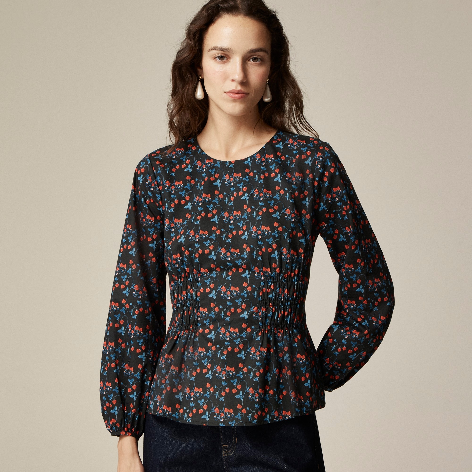 Chiffon shirred-waist top in Liberty® Tana Lawn floral fabric