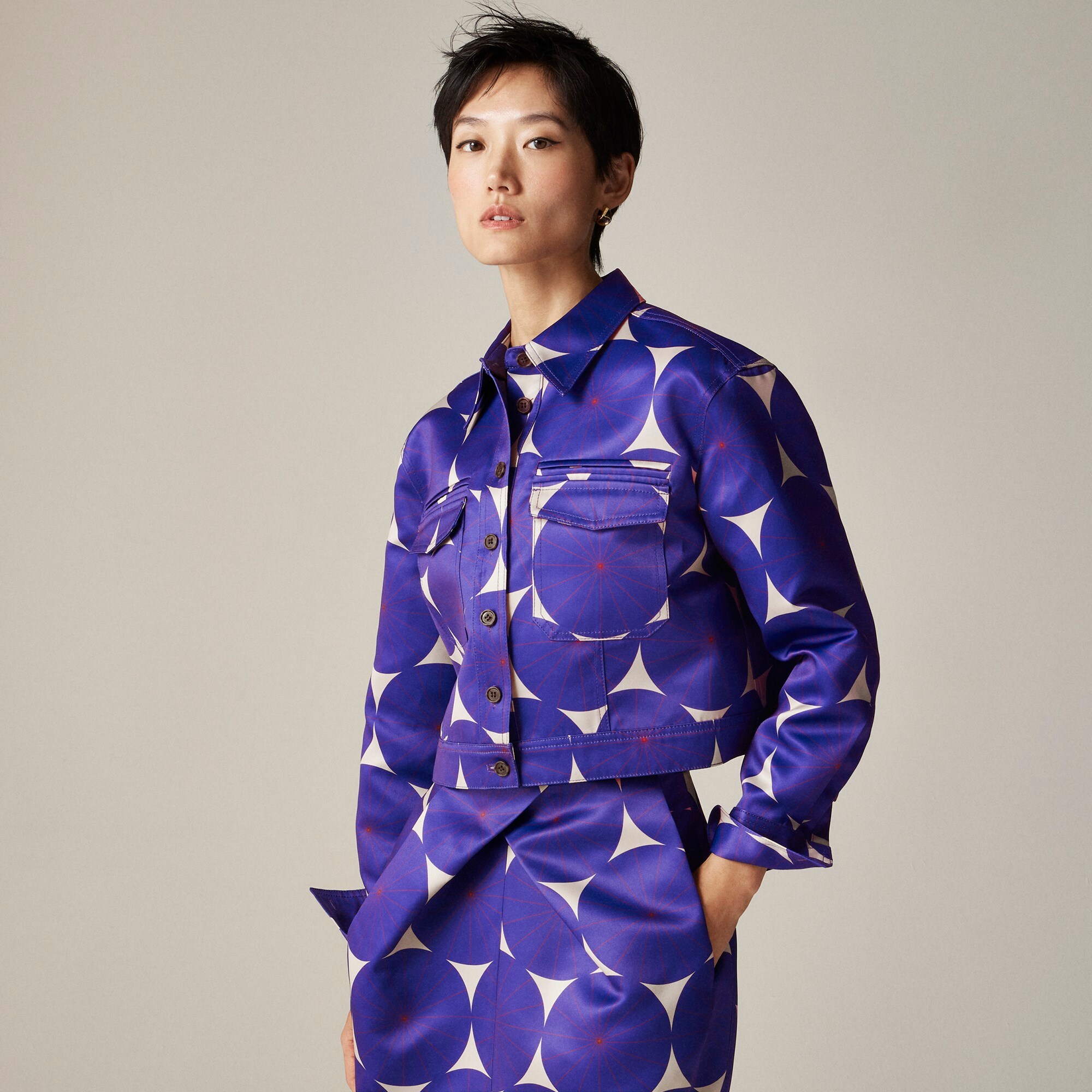 Christopher John Rogers X  J.Crew structured button-up shirt in dot duchesse satin
