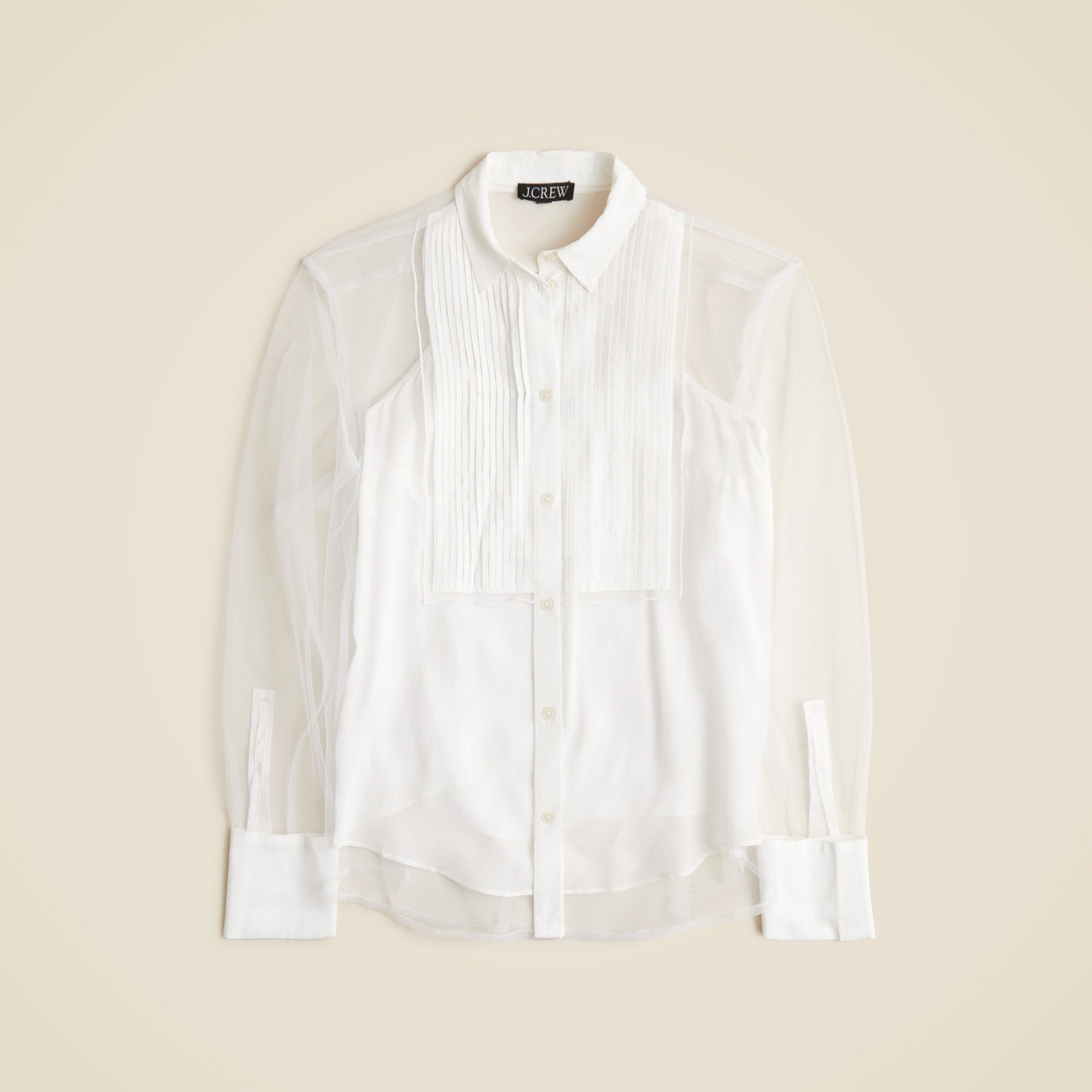 Collection tuxedo button-up shirt with sheer sleeves