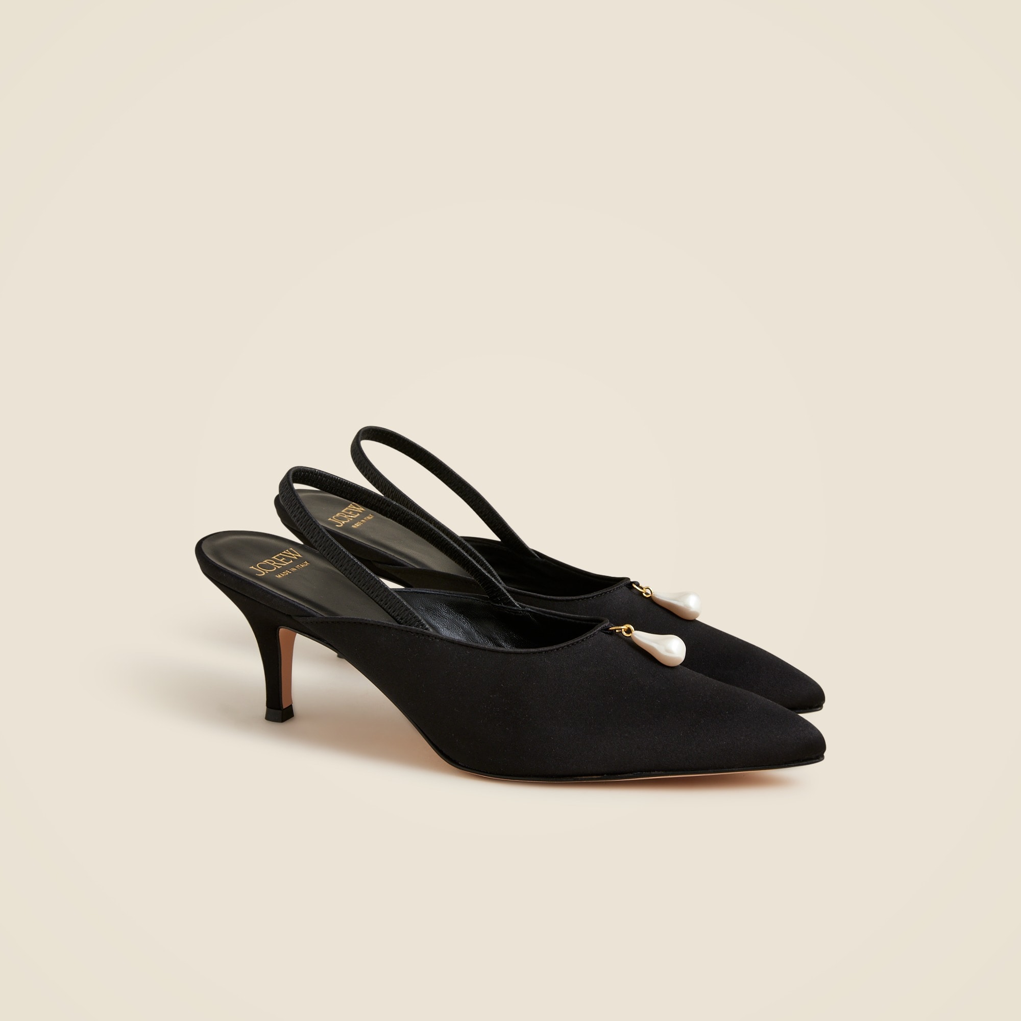 Made-in-Italy Colette satin slingback heels with pearls