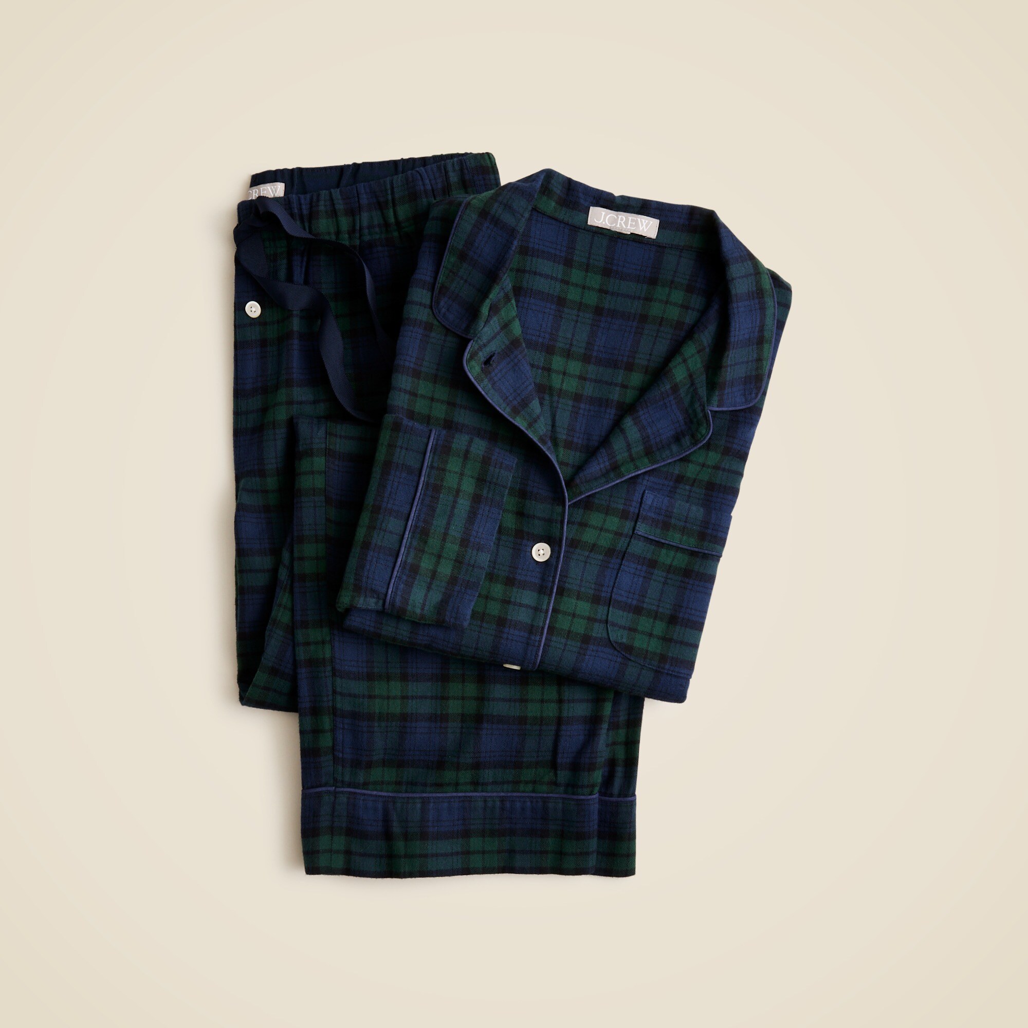 Cotton flannel pajama pant set in Black Watch tartan