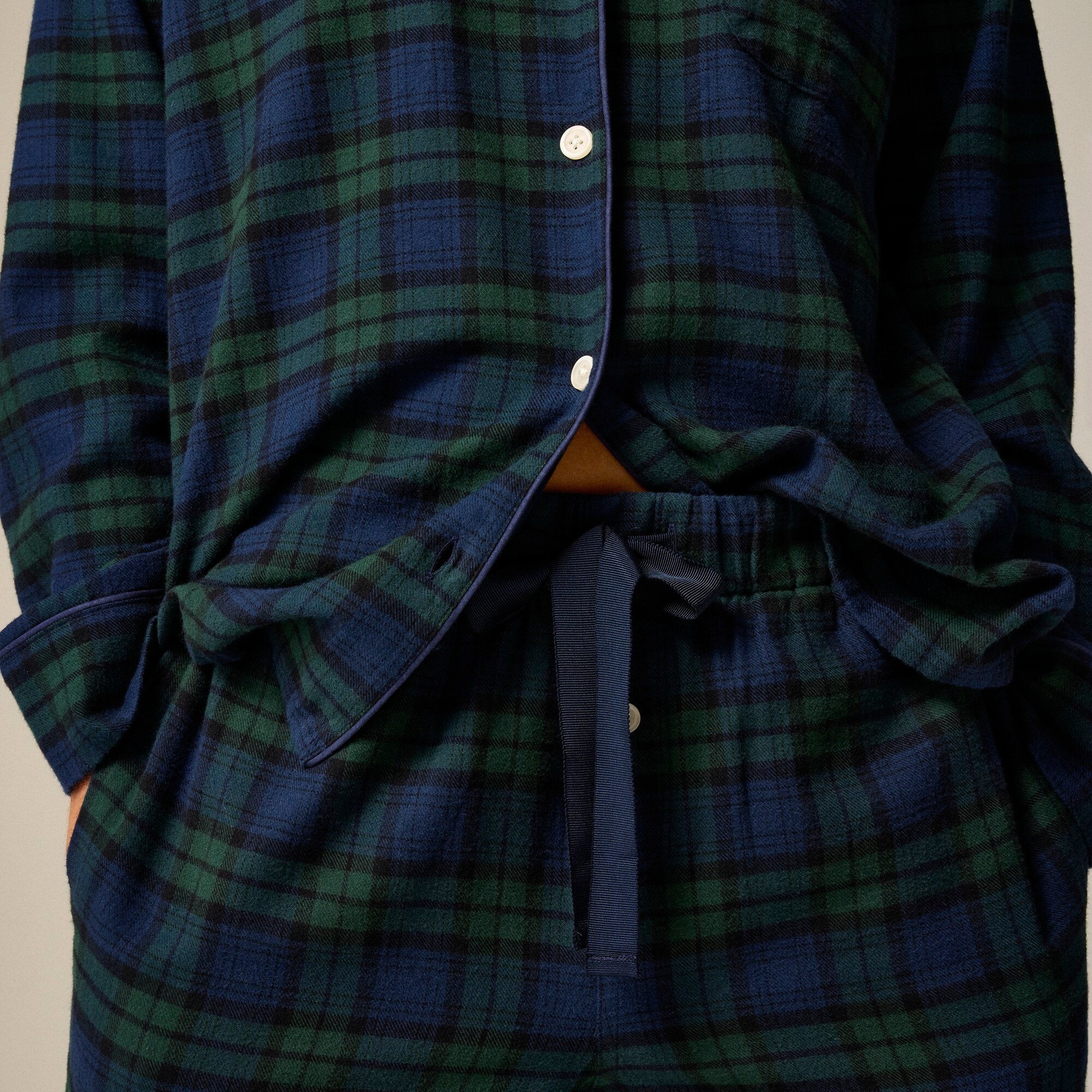 Cotton flannel pajama pant set in Black Watch tartan