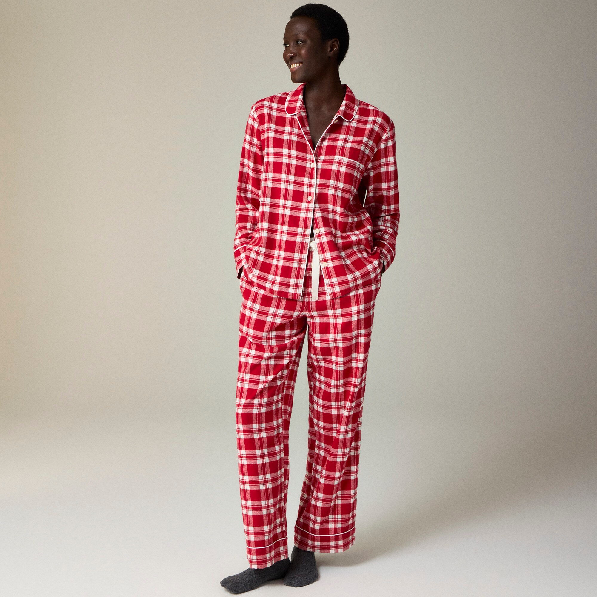 Cotton flannel pajama pant set in plaid