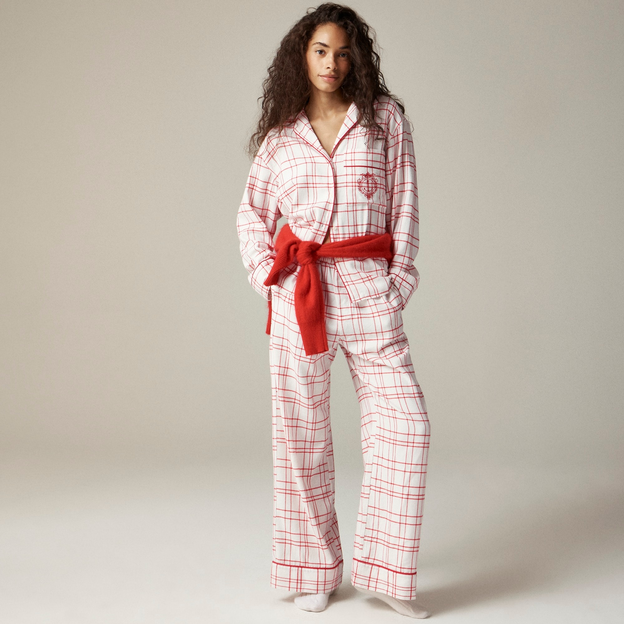  Relaxed pajama pant set in plaid cotton flannel