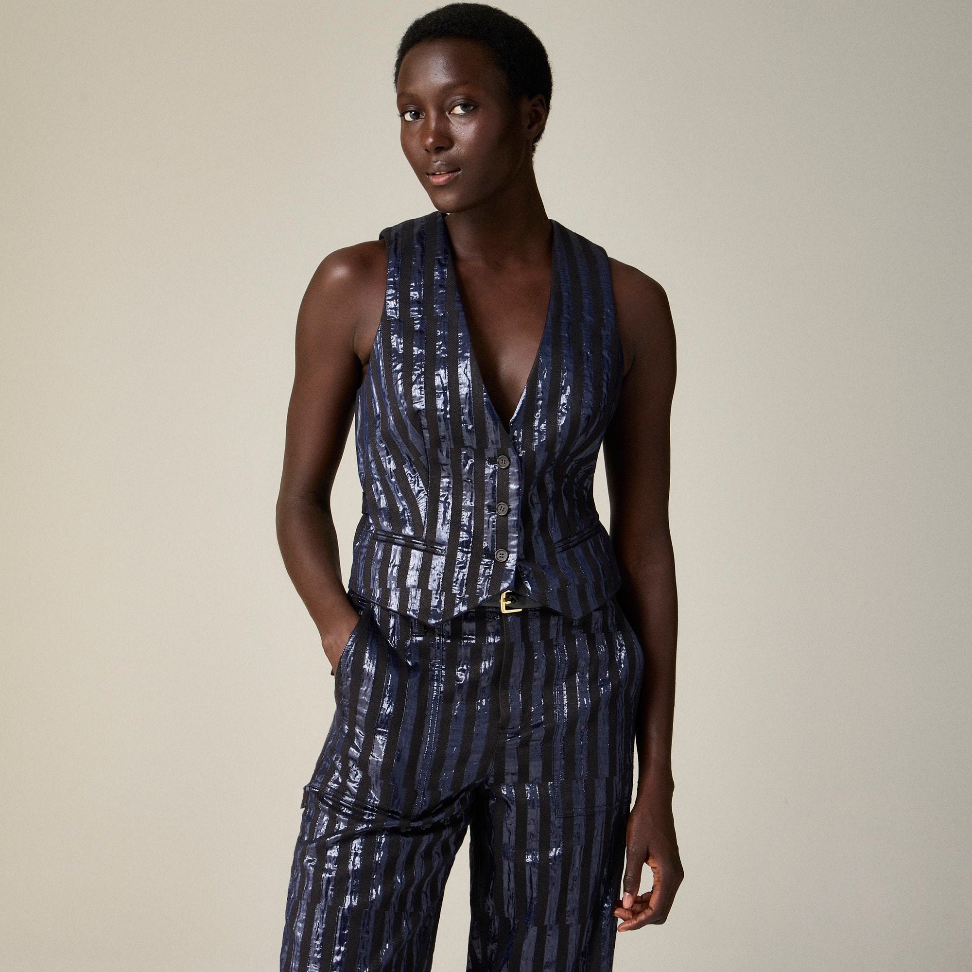 Christopher John Rogers X J.Crew slim-fit vest in metallic stripe