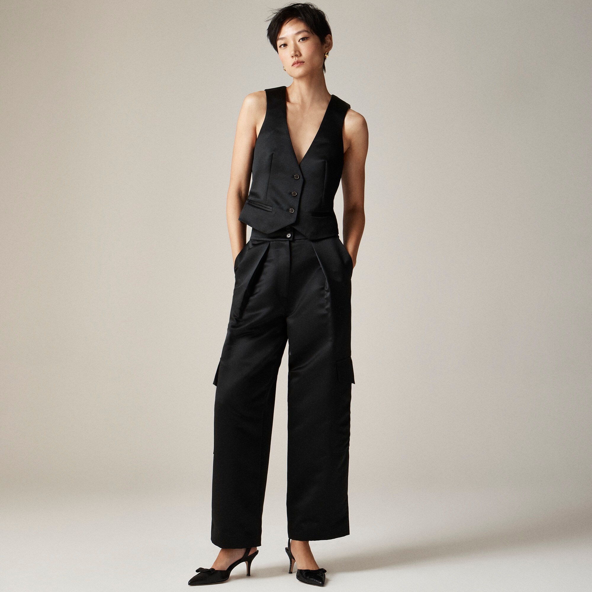 Christopher John Rogers X J.Crew high-rise cargo pant in duchesse satin
