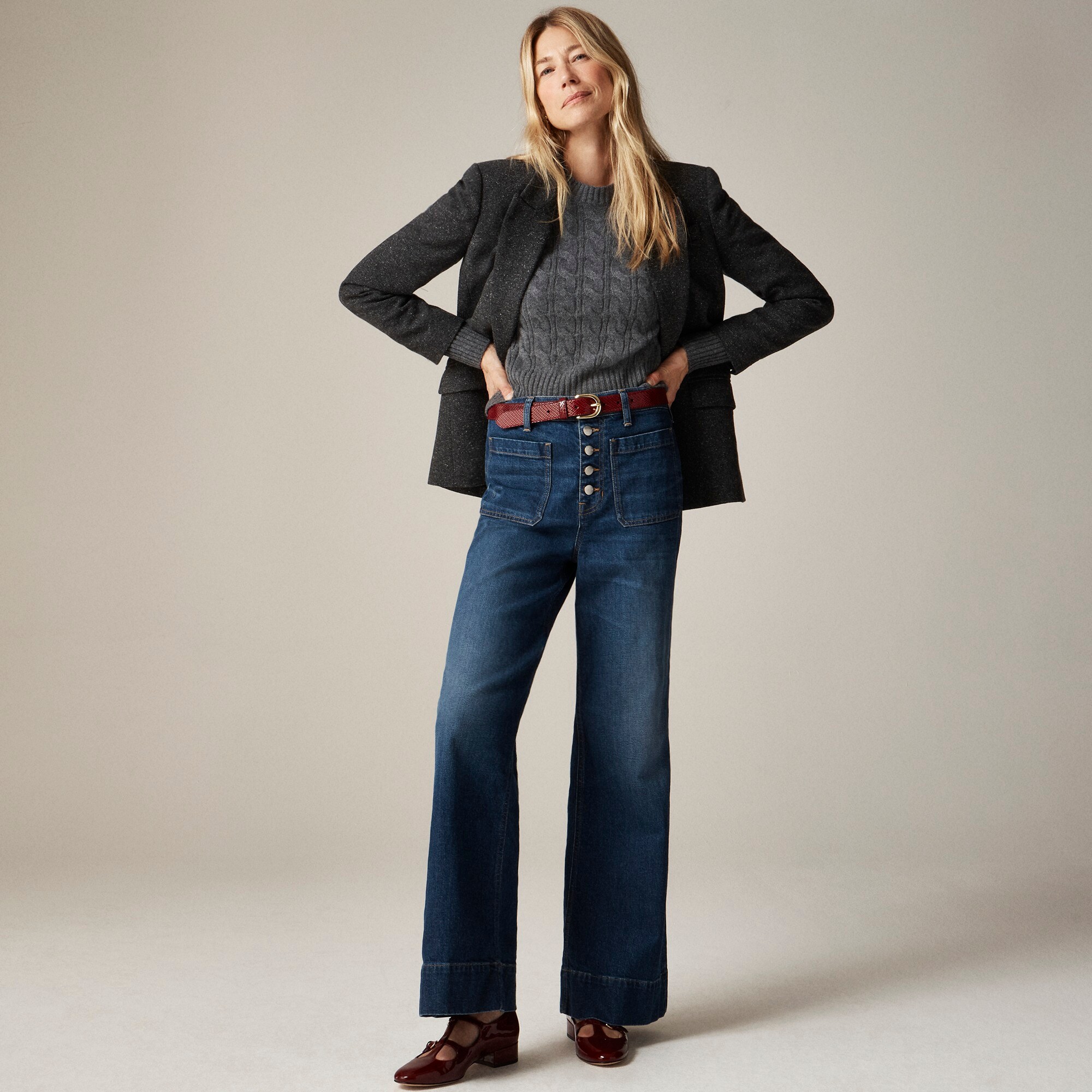 High-rise denim trouser jean with button-fly