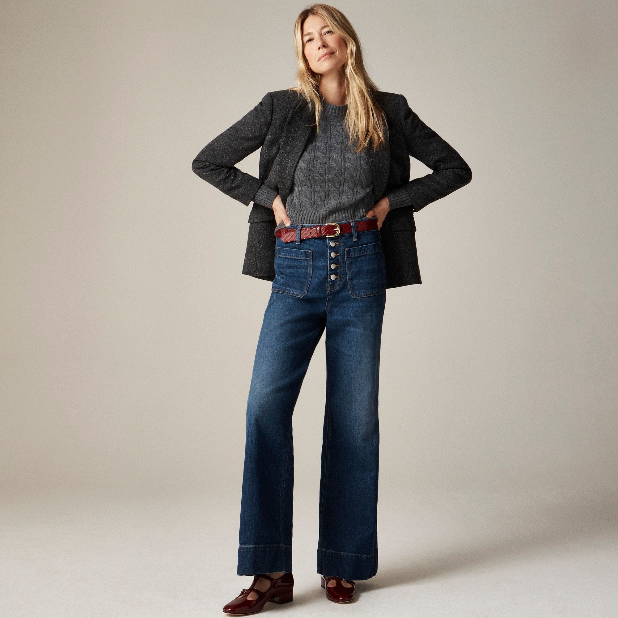 womens High-rise denim trouser jean with button-fly