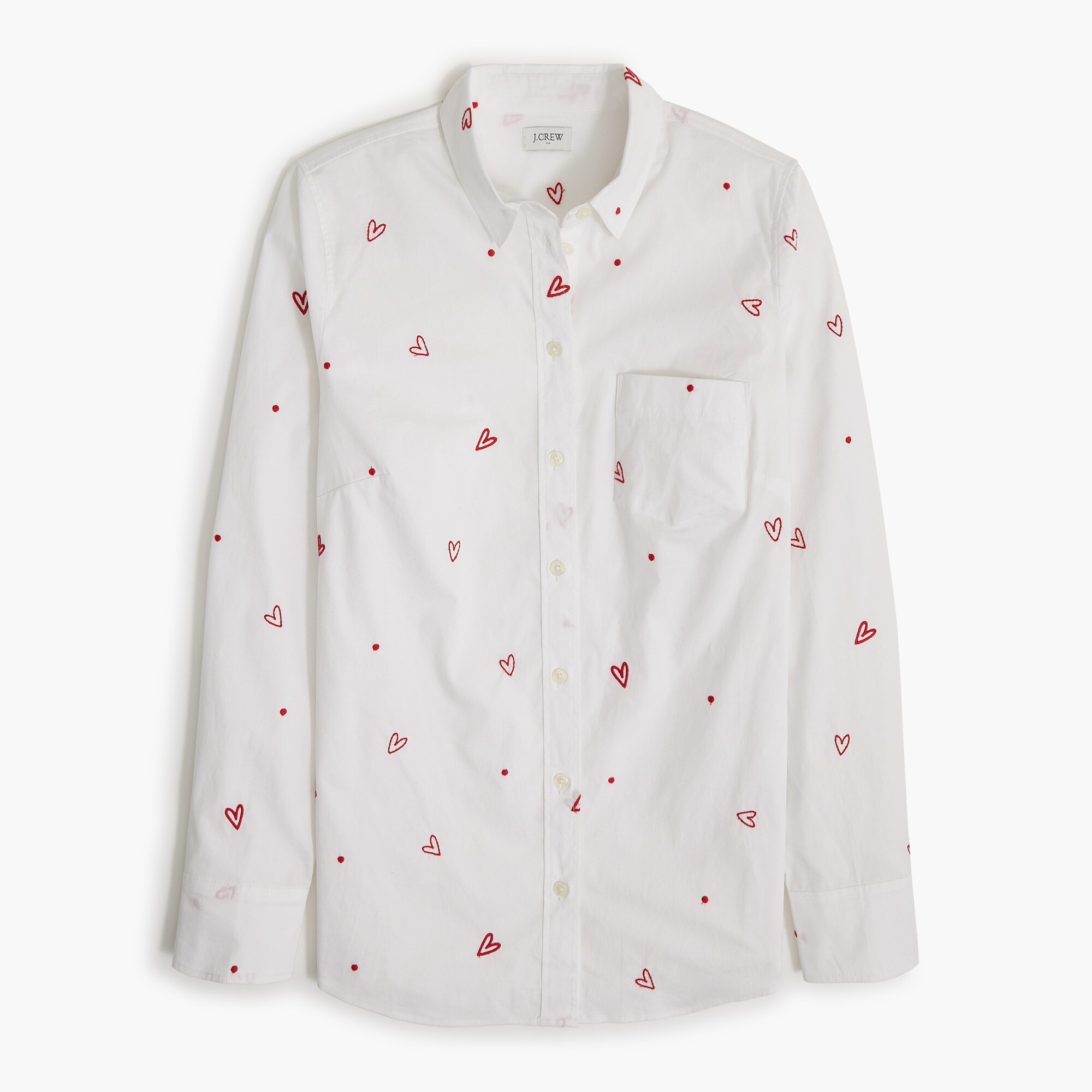 embroidered hearts button-up shirt in signature fit for women
