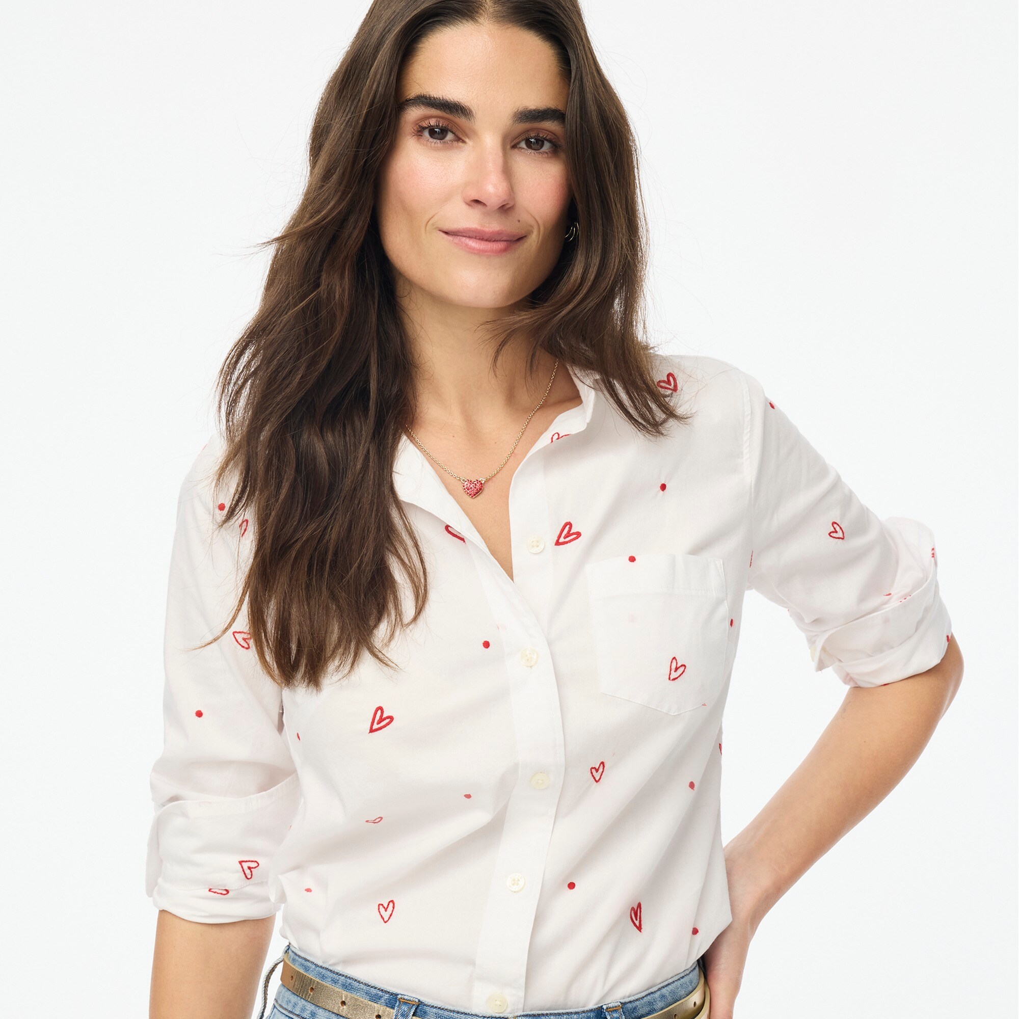 Embroidered hearts button-up shirt in signature fit