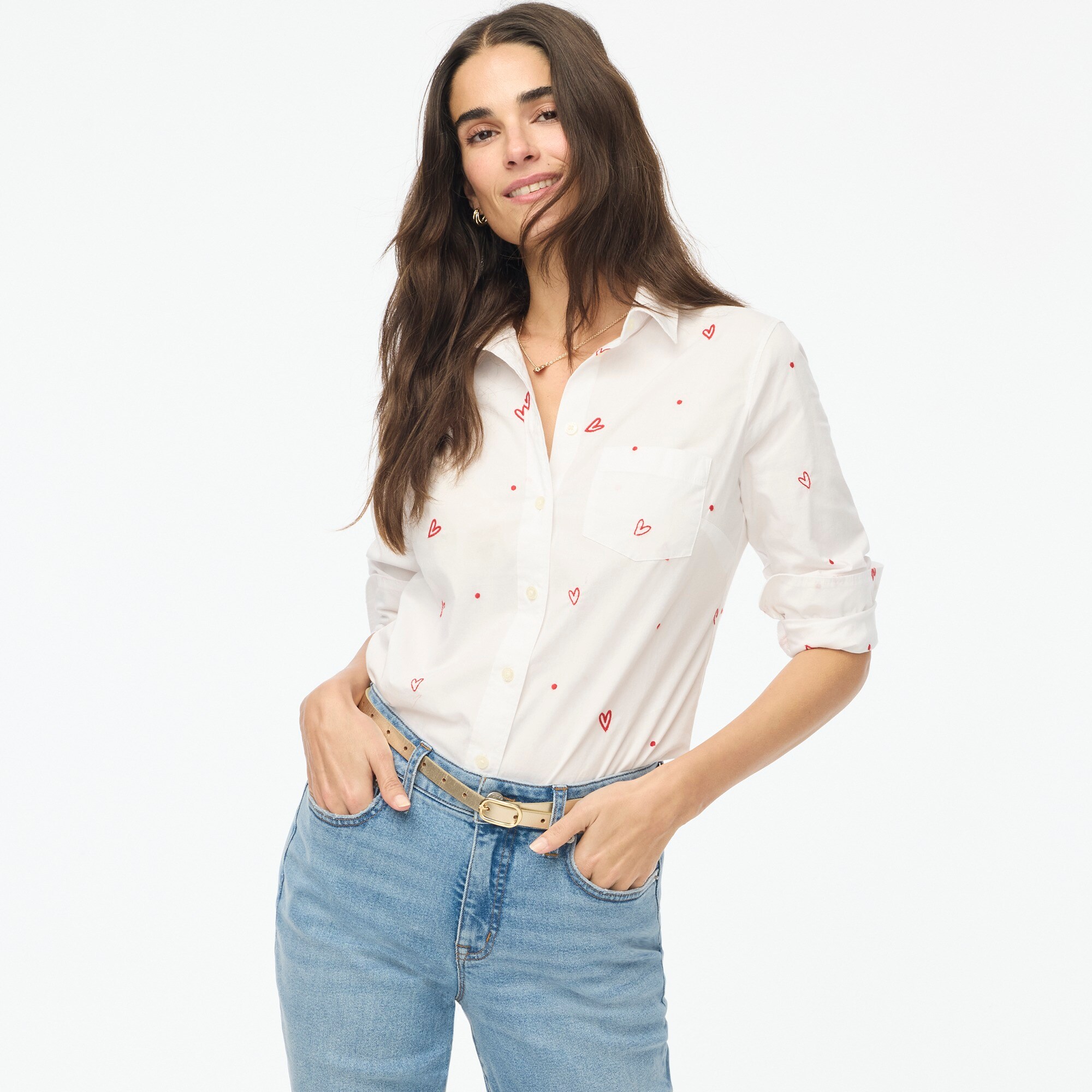 Embroidered hearts button-up shirt in signature fit