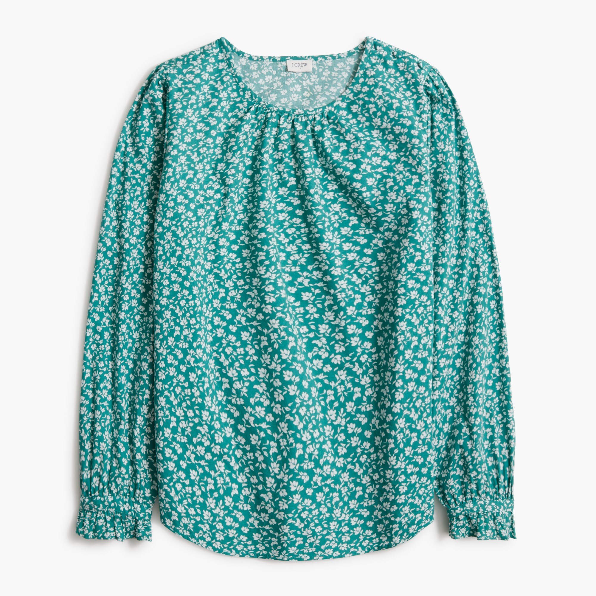 Long-sleeve shirred-neck blouse