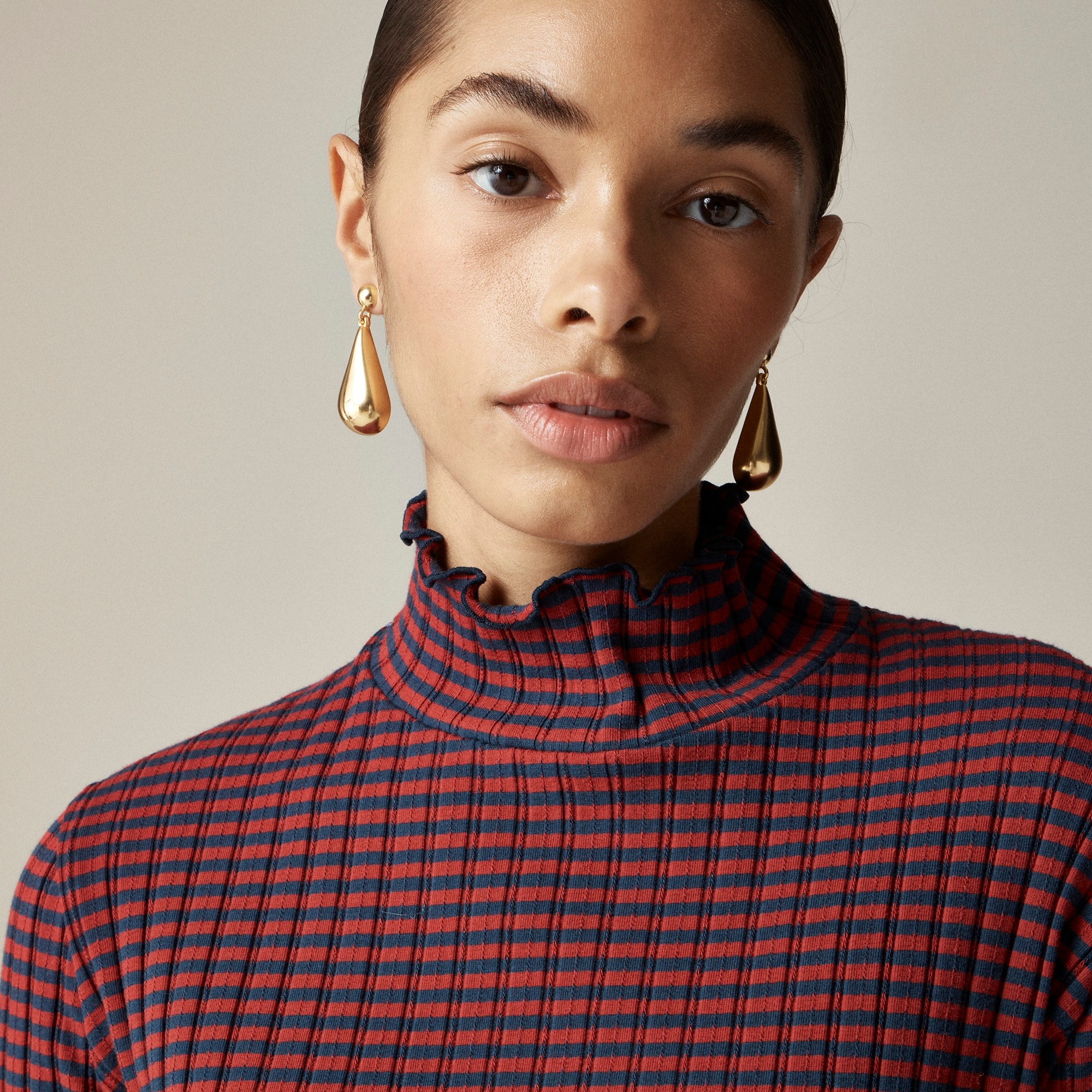  Pointelle knit turtleneck in stripe