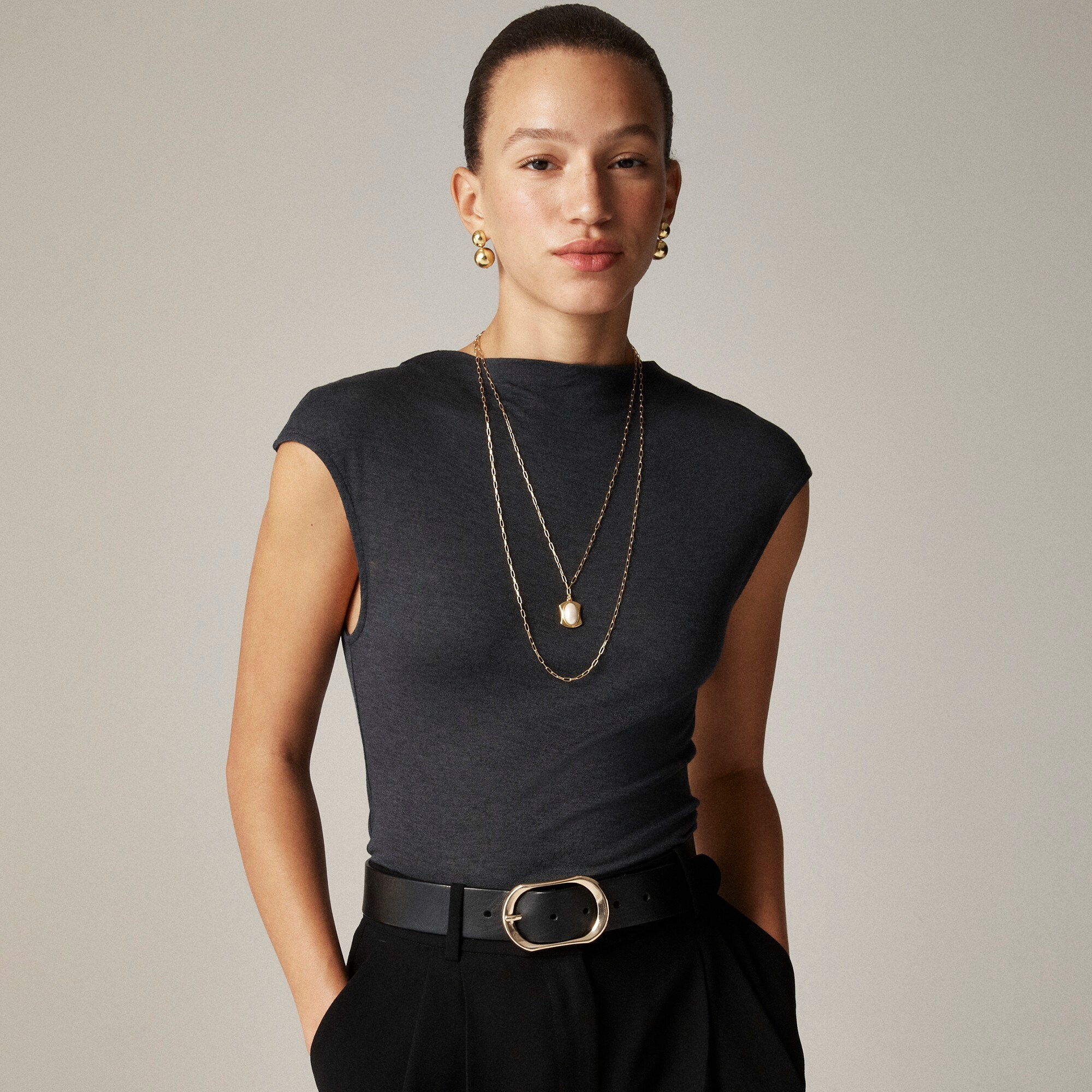 Collection sheer wool-blend mockneck top