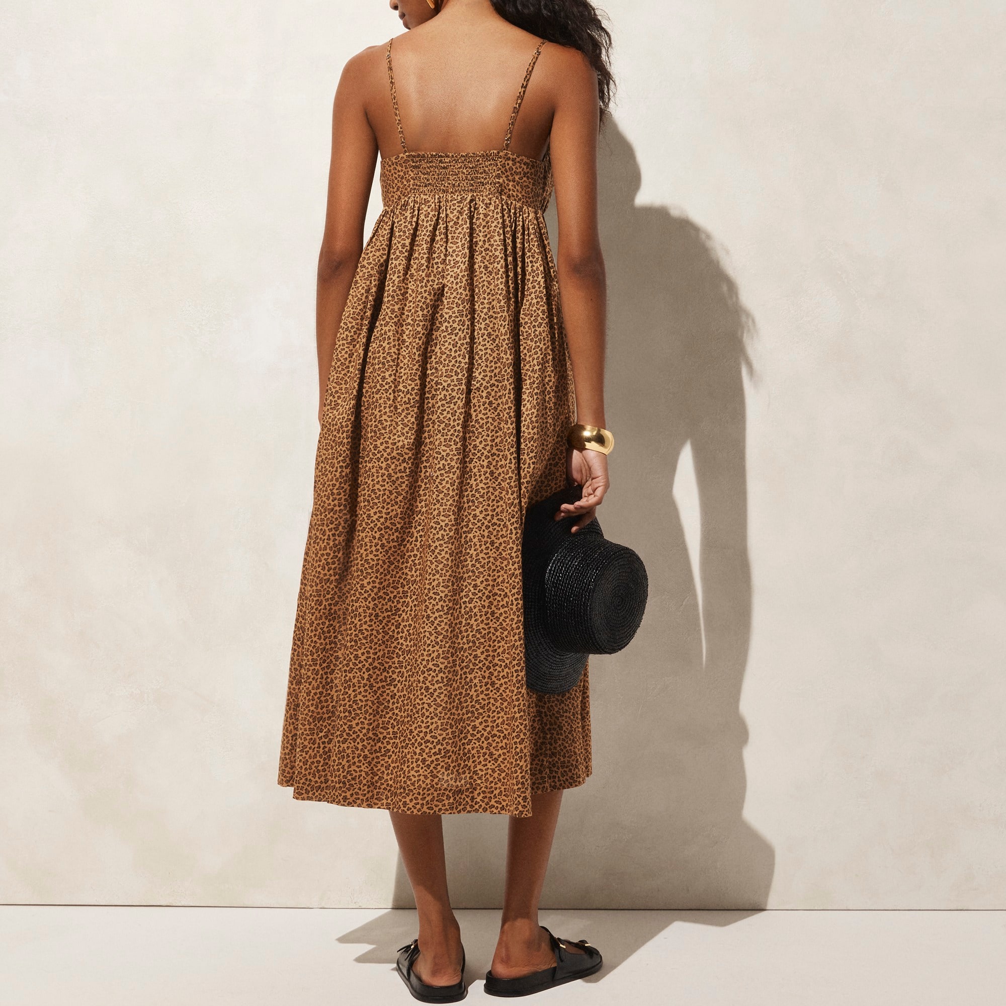 Cotton voile empire-waist dress in leopard print
