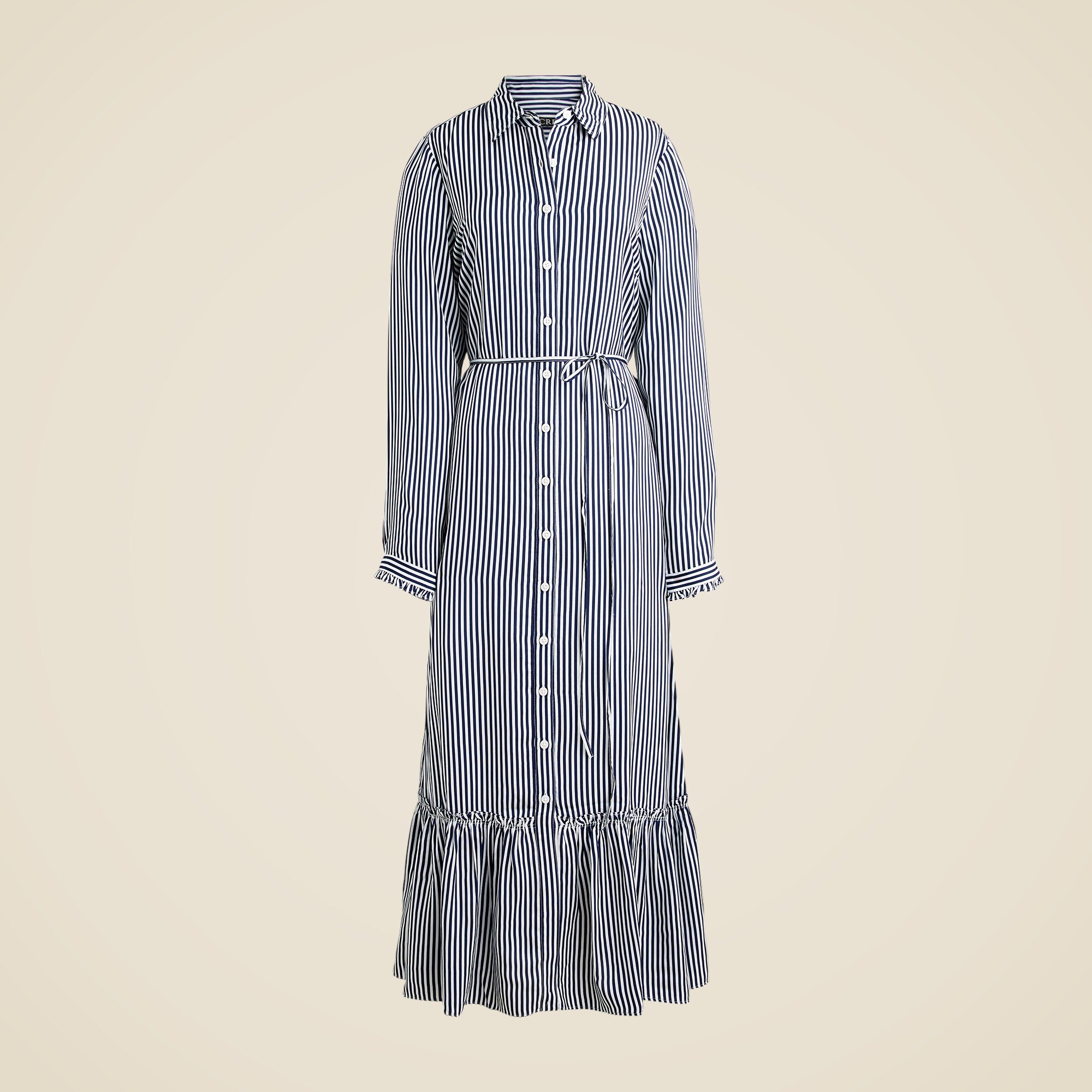 Long Amelia Shirt-dress In Striped Drapey Viscose Twill For Women