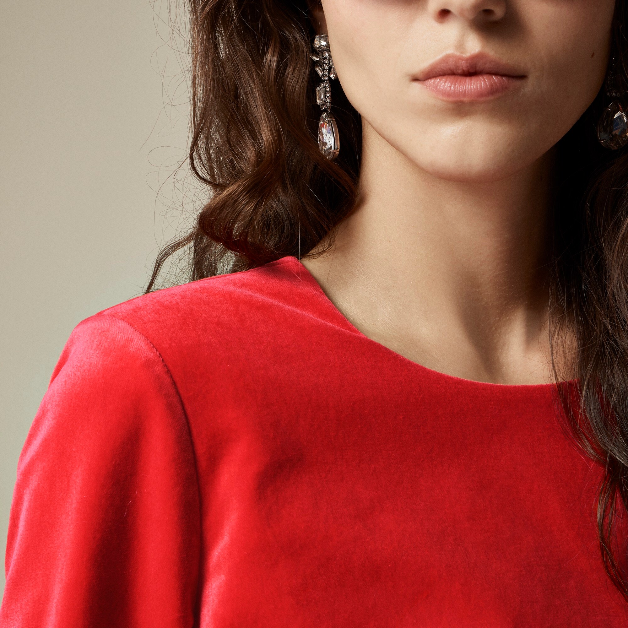 Long-sleeve shift dress in stretch velvet