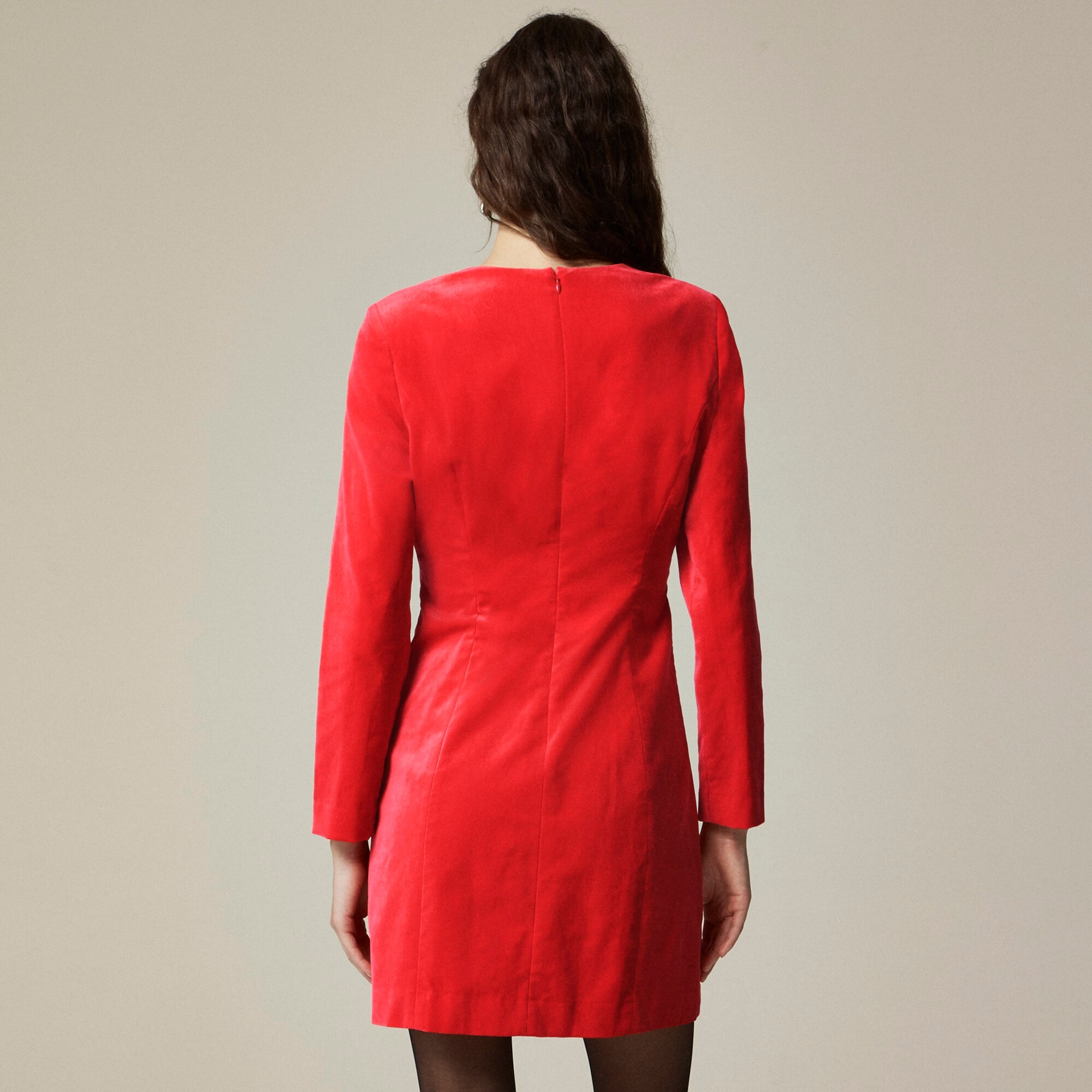 Long-sleeve shift dress in stretch velvet