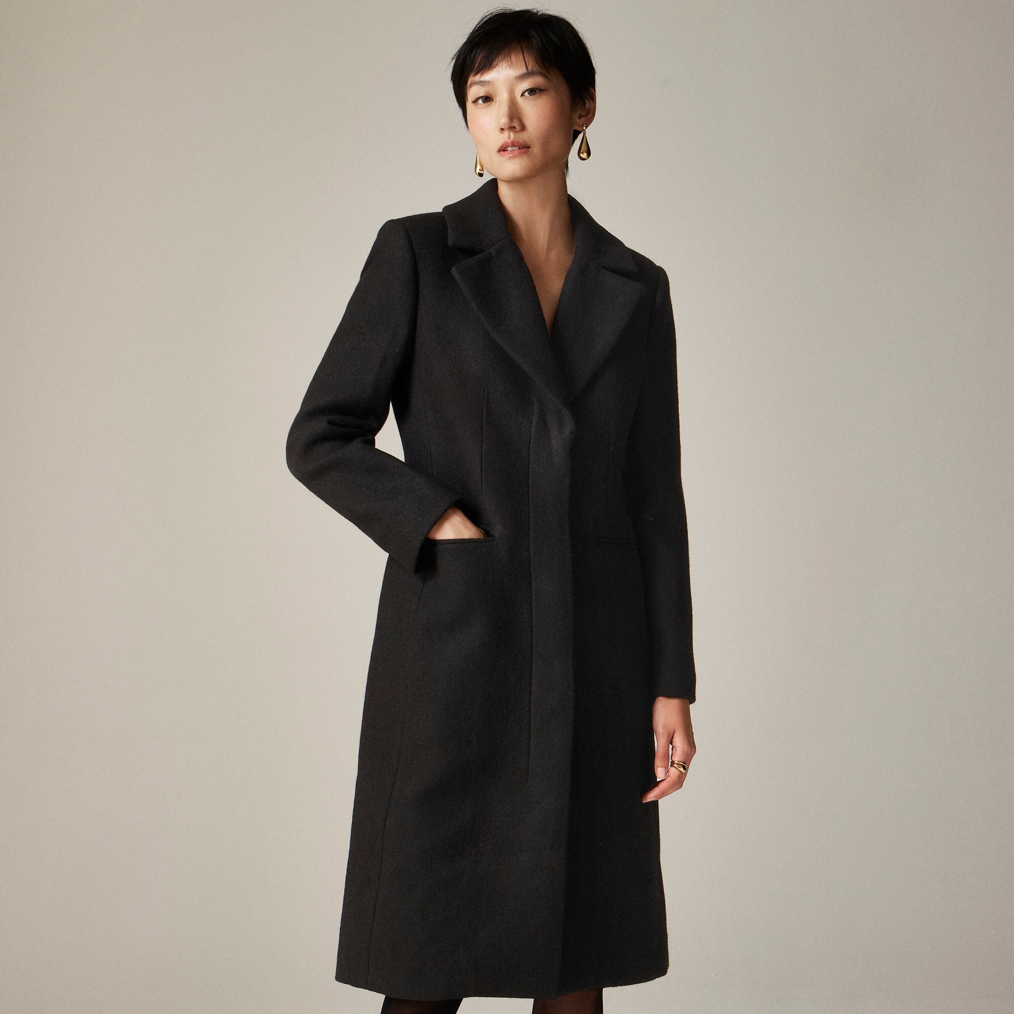 J.Crew Collection Savoy Faux Fur trim Topcoat In Italian Wool blend Melton For Women