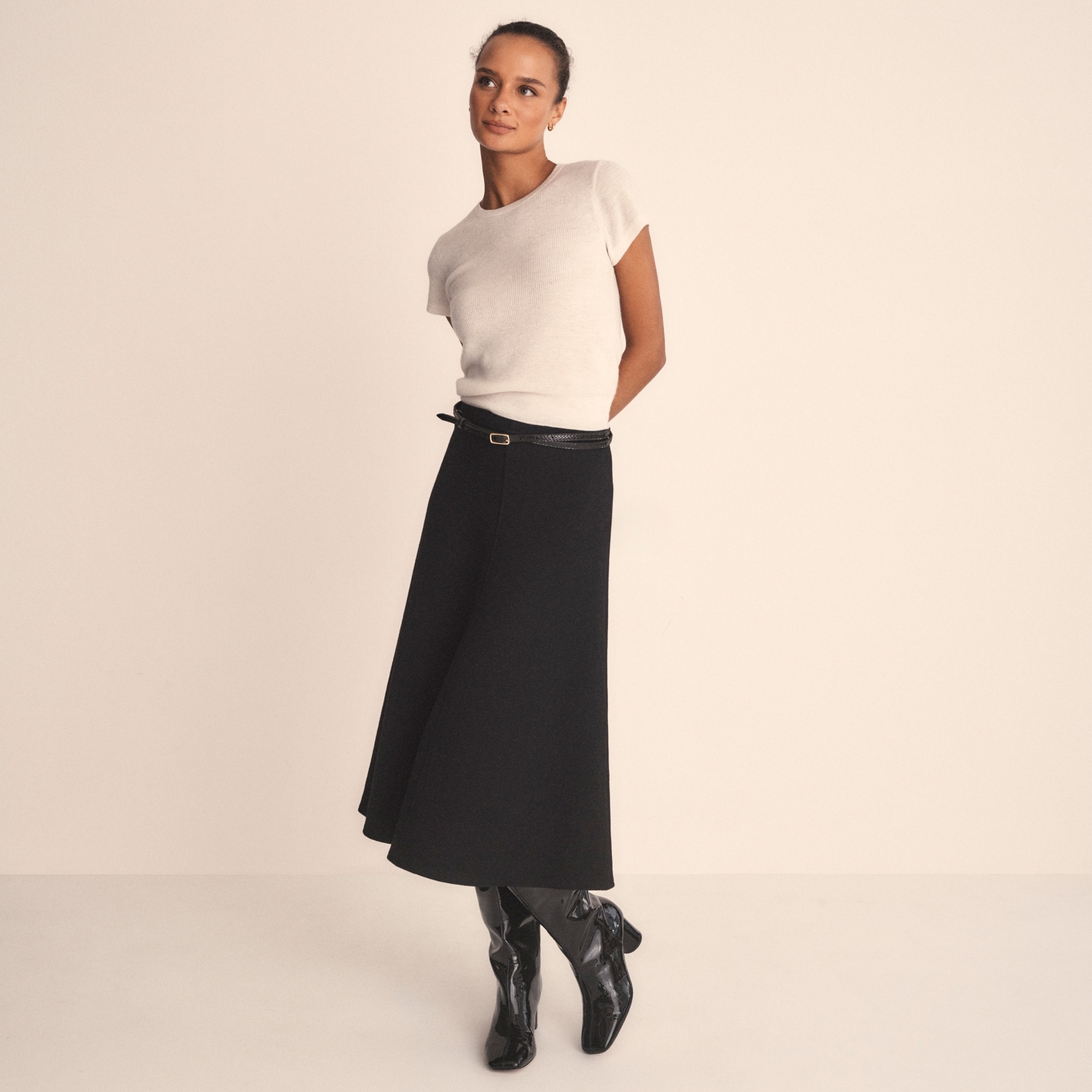 A-line circle skirt in double-cloth wool blend