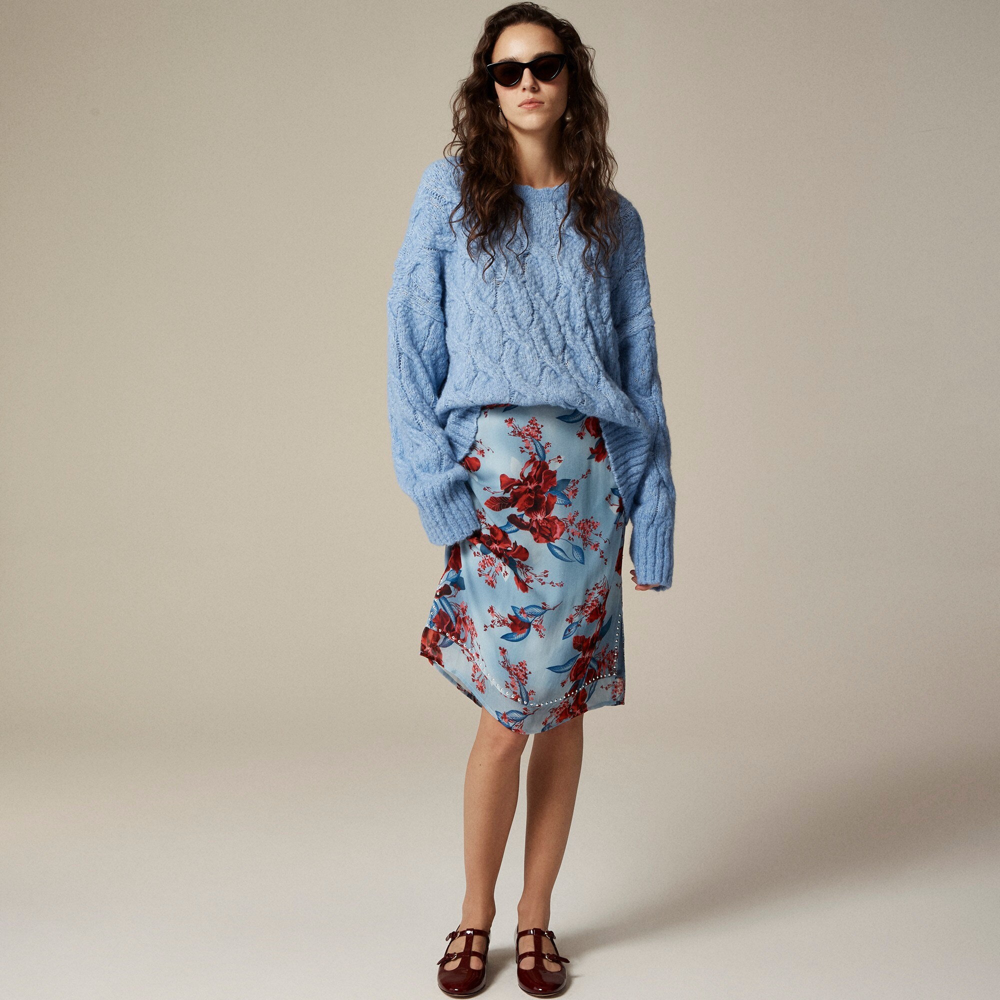 J.Crew Studded Knee length Skirt In Floral Chiffon For Women