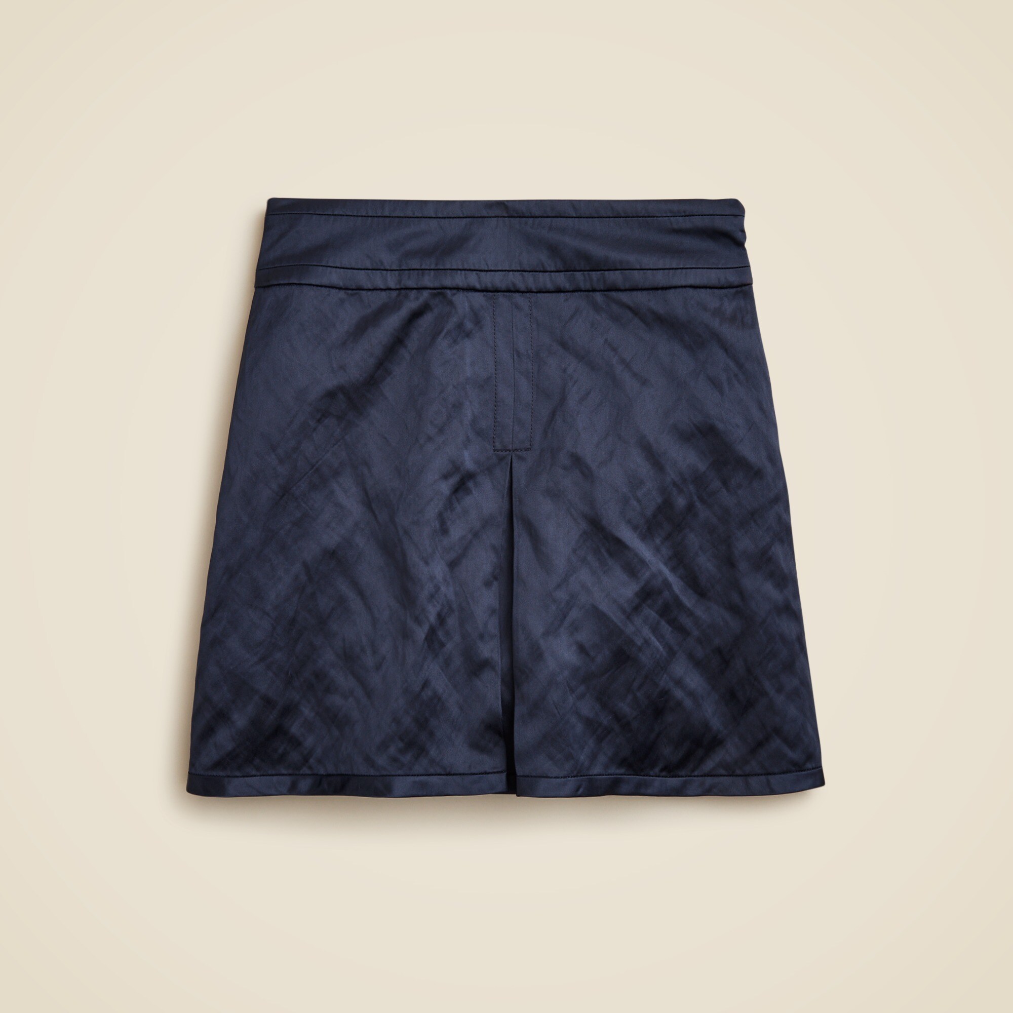 Collection center-pleat mini skirt in textured satin