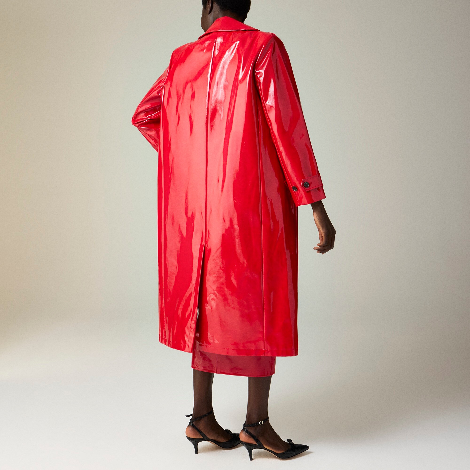 Red vinyl trench coat hotsell