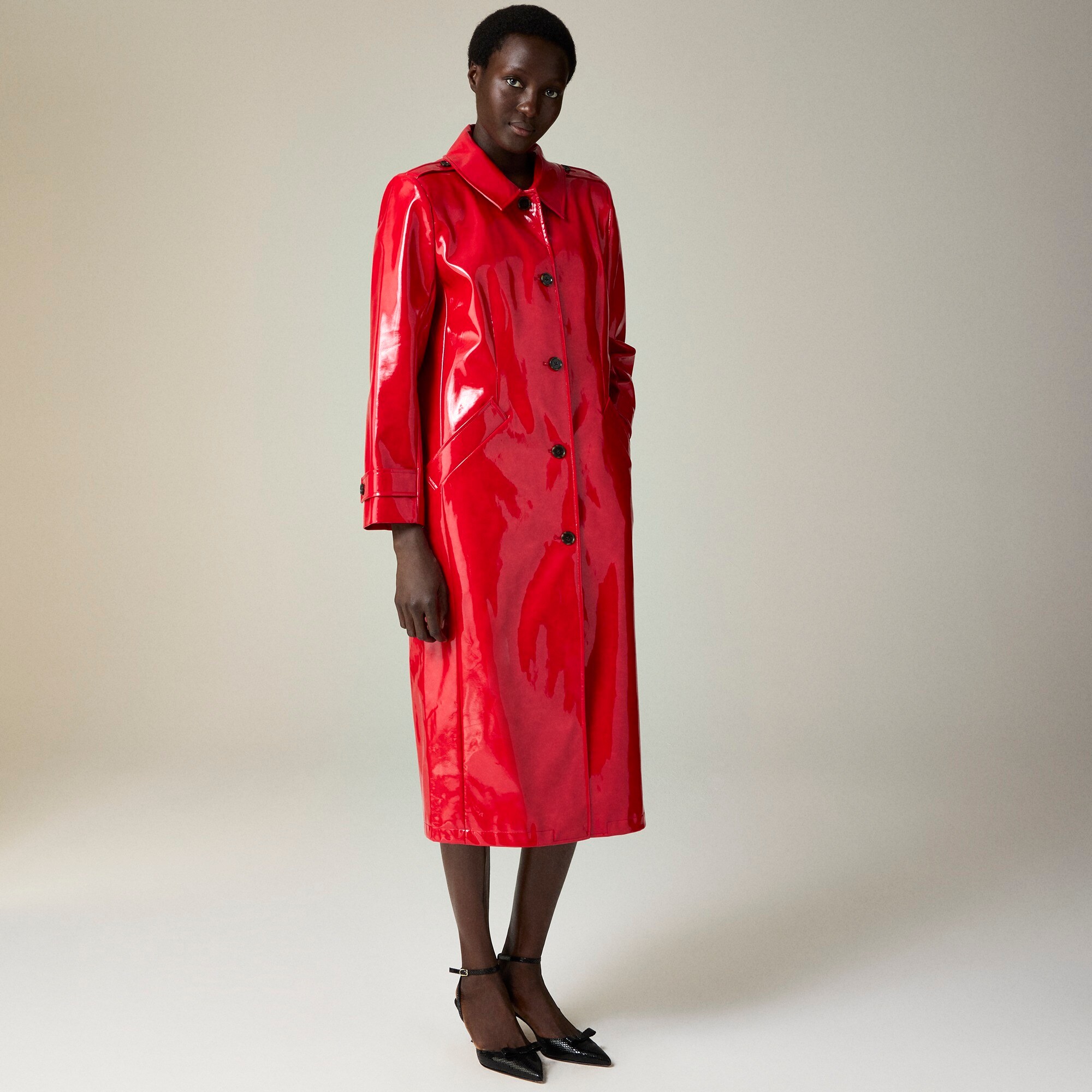 Christopher John Rogers X J.Crew Topcoat In Red Vinyl For Women
