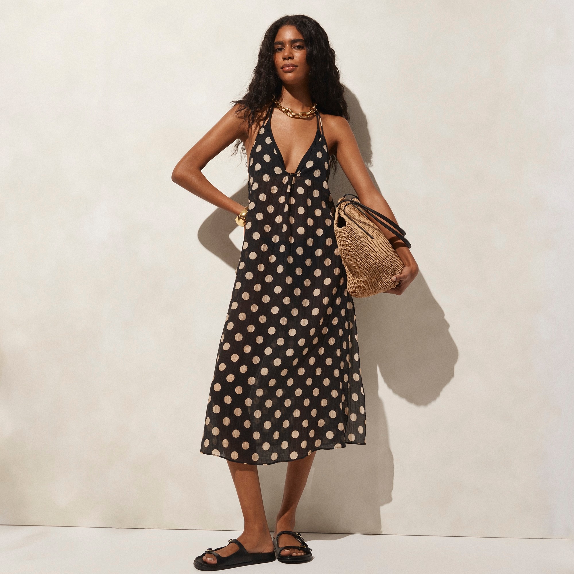 Crinkle side-tie dress in dot print - image 3