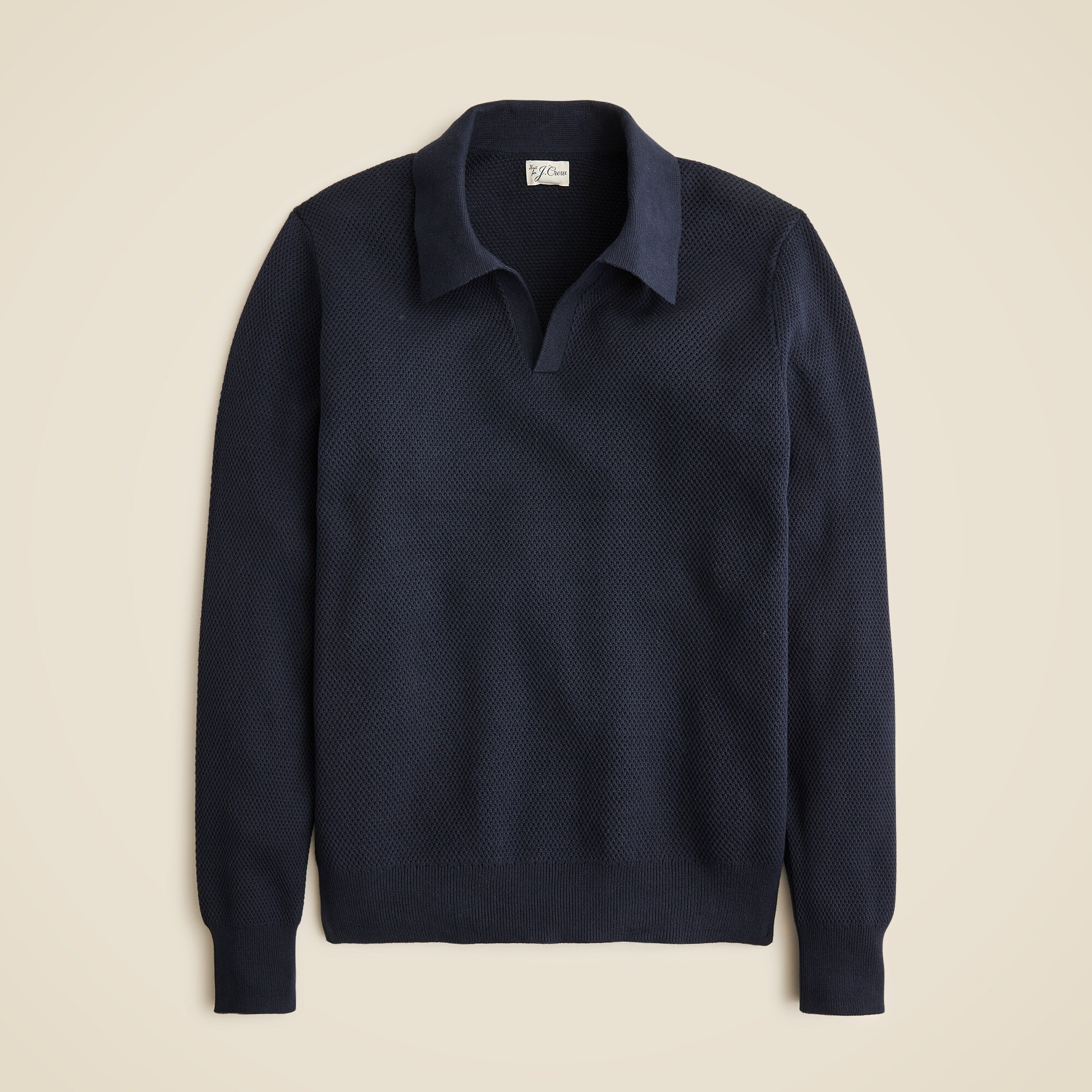 Long sleeve cotton mesh stitch johnny collar sweater polo