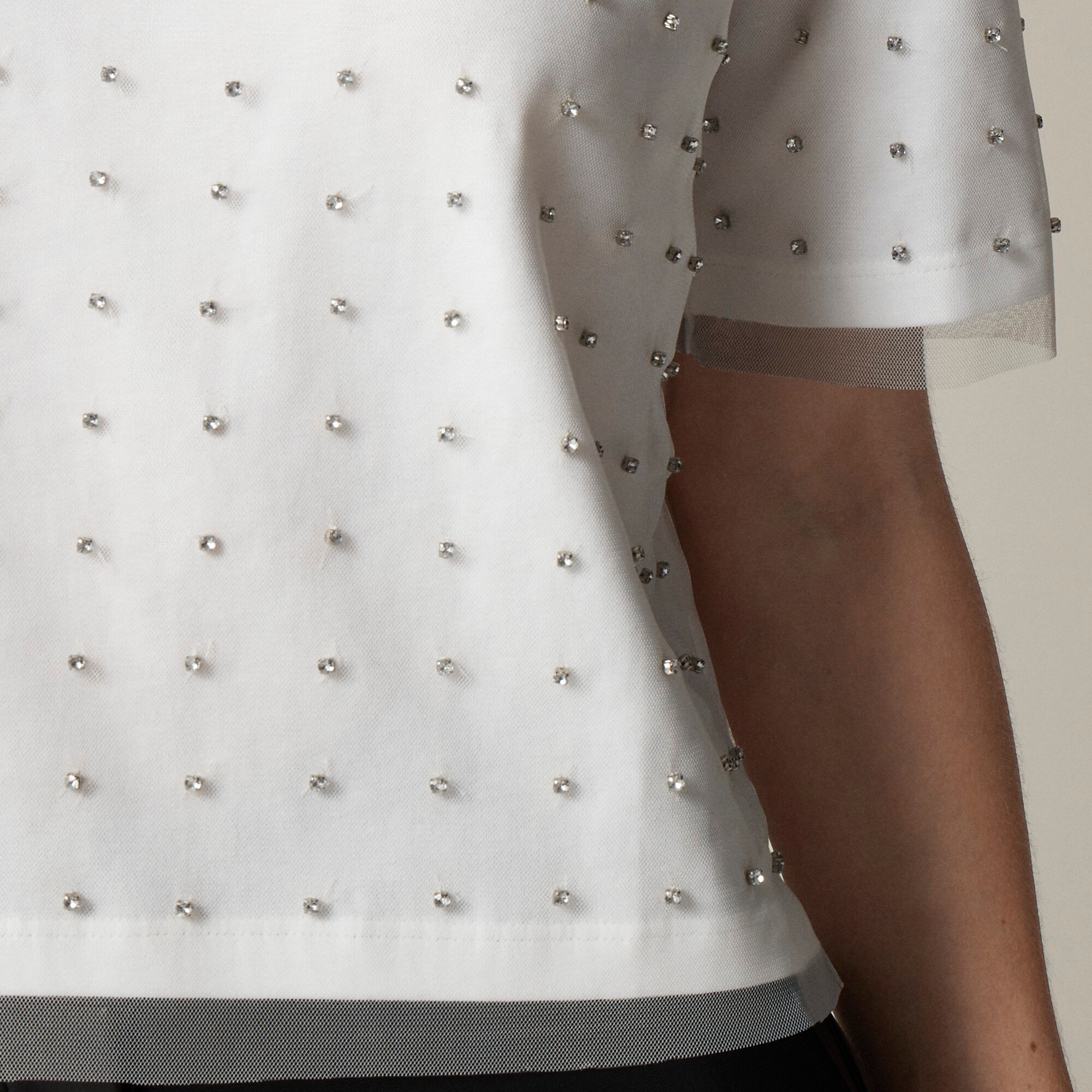 Broken-in jersey T-shirt with tulle and rhinestones