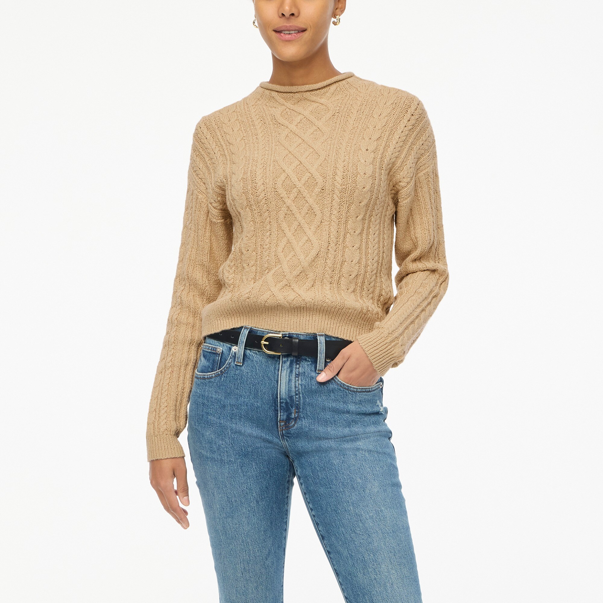 Mockneck cable-knit sweater