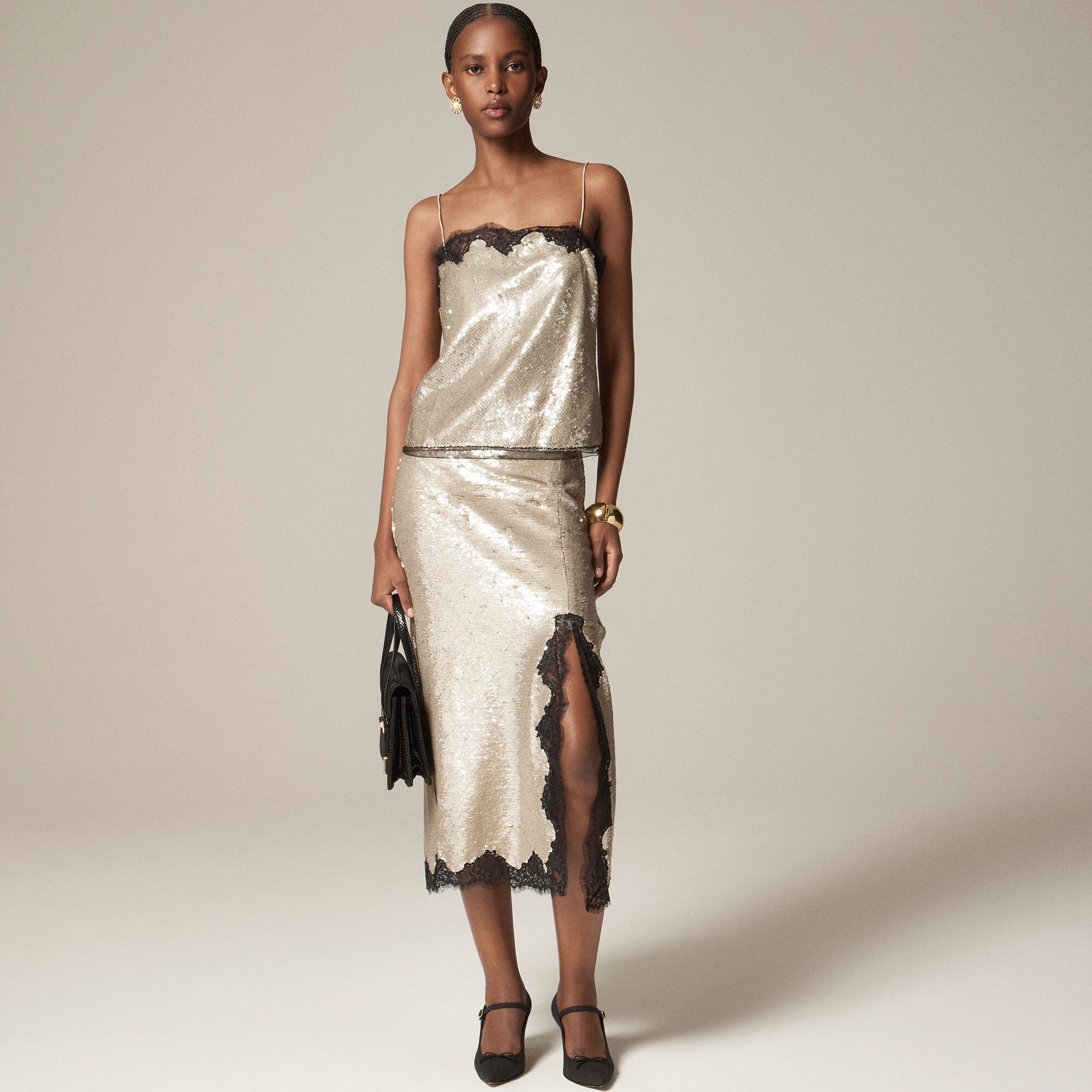 Gwyneth lace-trim slip skirt with sequins