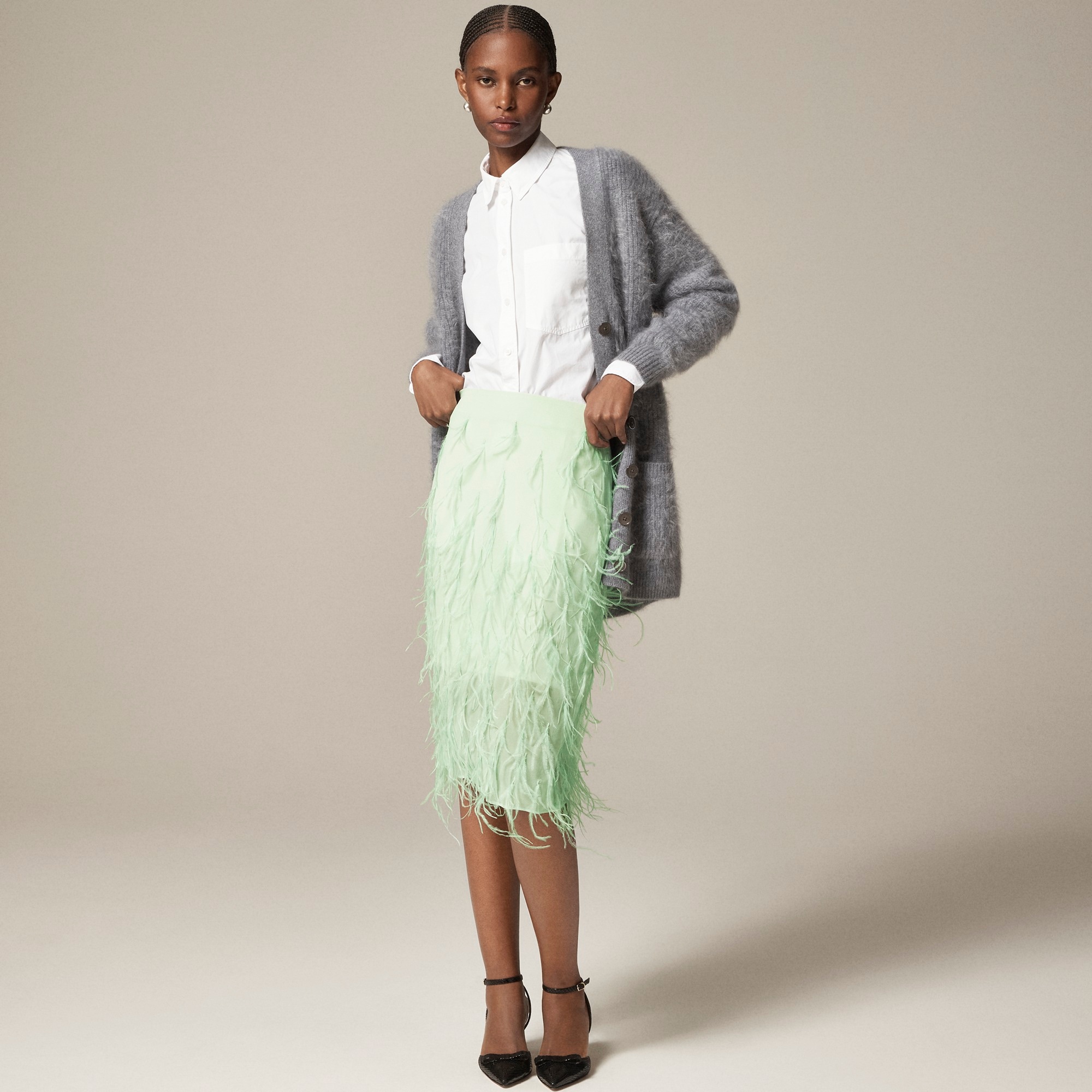 Collection feather pencil skirt