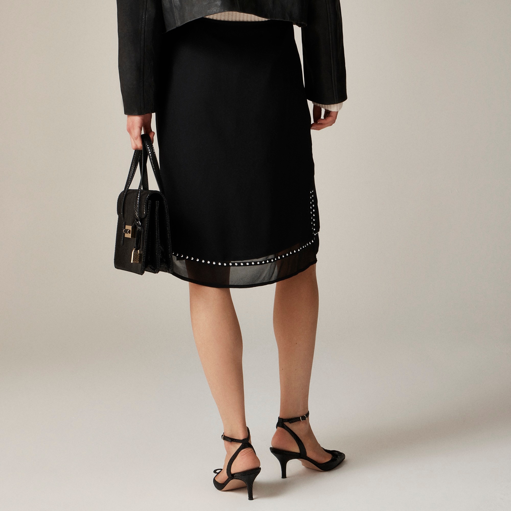 Sheer knee-length skirt with studded trim
