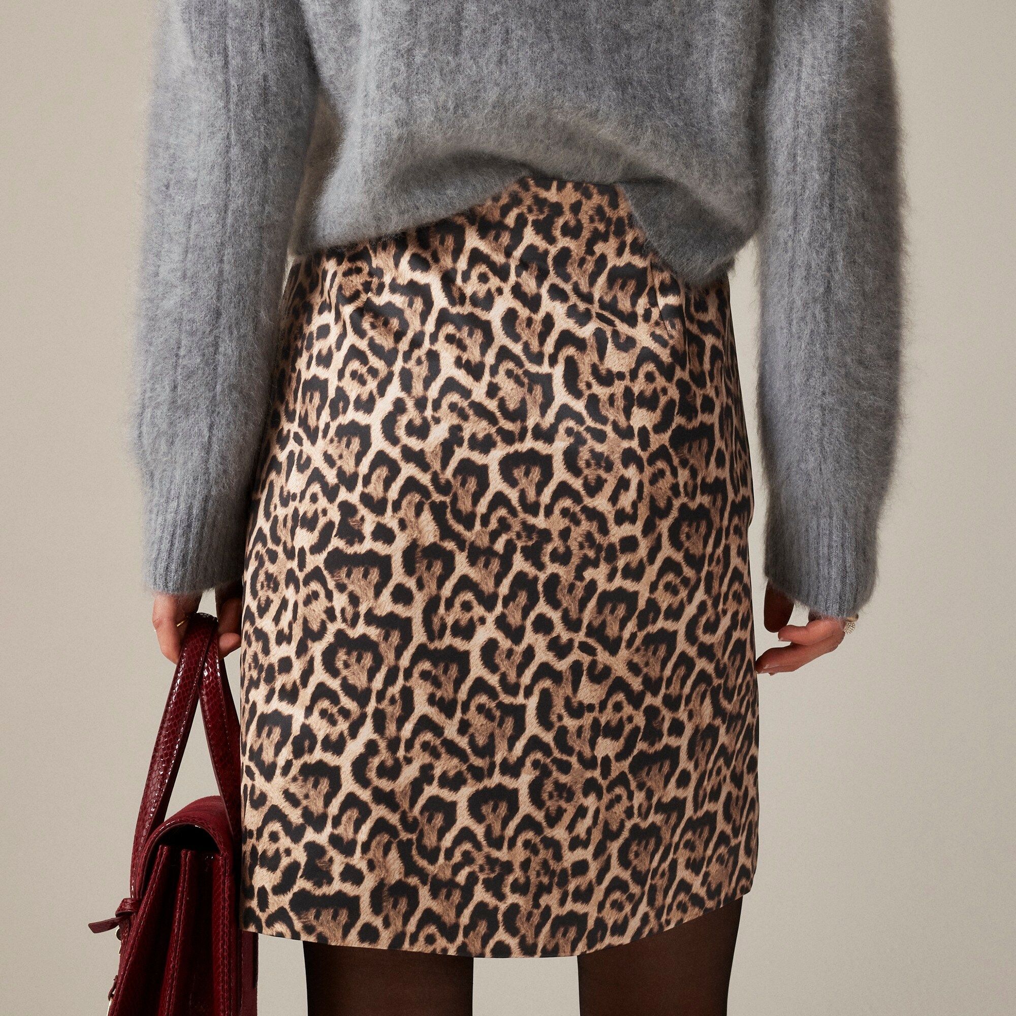 Leopard-print wrap skirt in duchesse satin