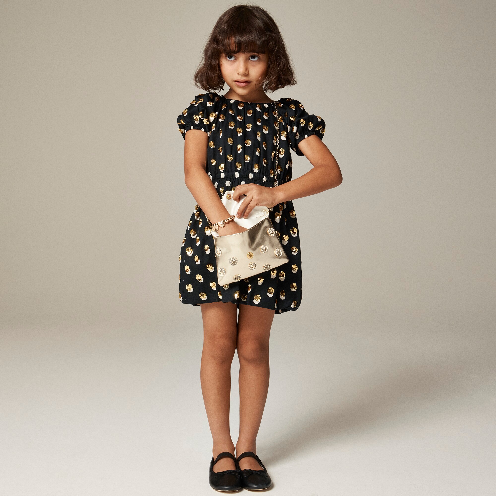 Girls' bubble dress in sequin-dot cotton sateen